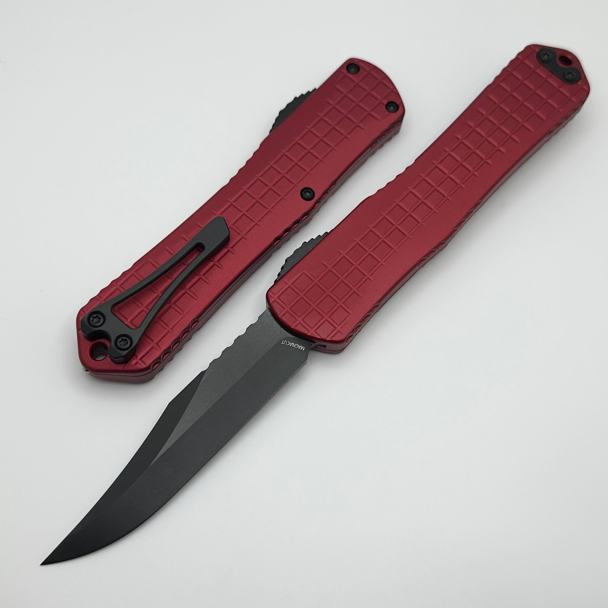 Heretic Knives Manticore X Ultimate OTF Knife - Red Frag Handle & DLC Bowie MagnaCut