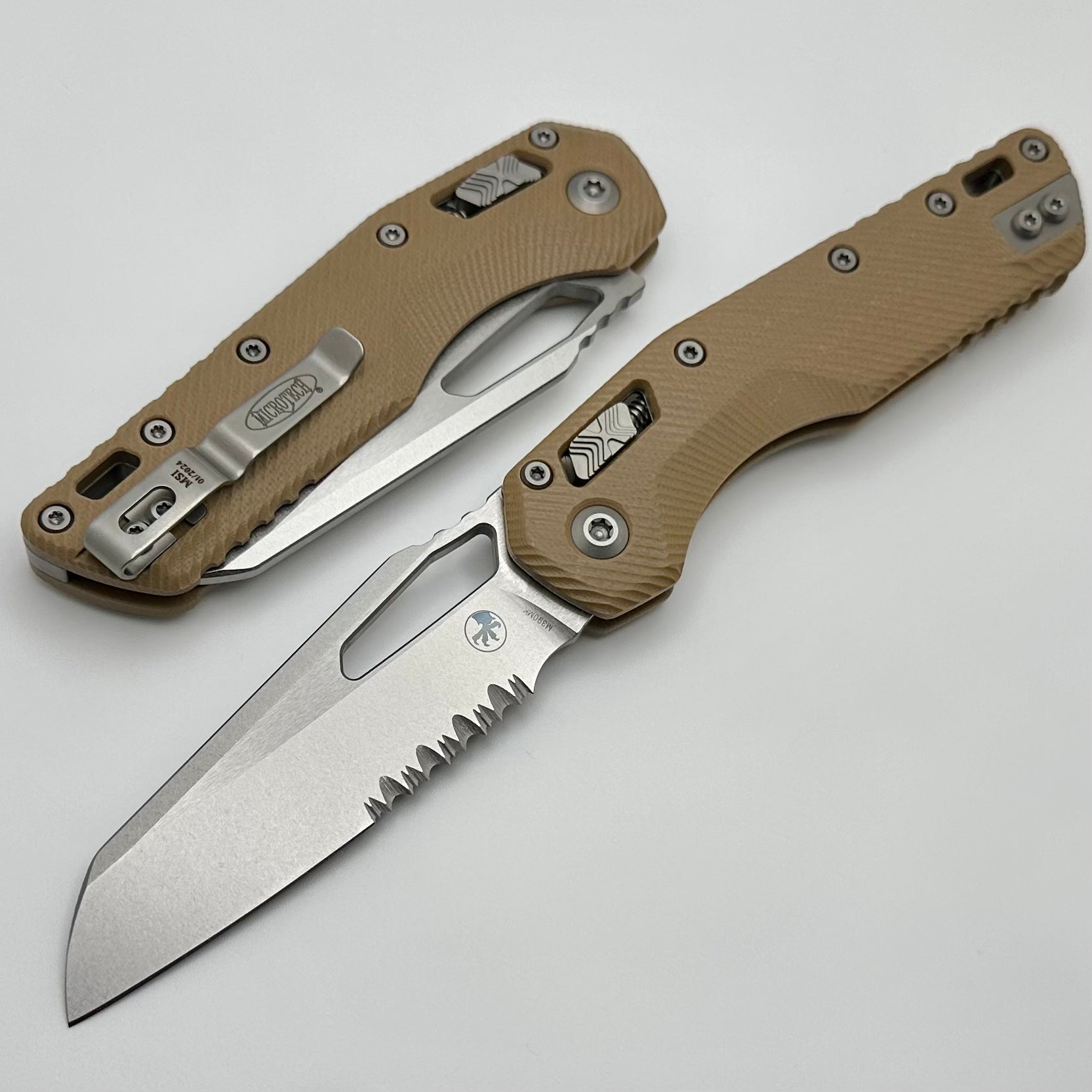 Microtech MSI RAM LOK Premium Folding Knife - Tan Fluted G-10 & Stonewash M390MK Blade