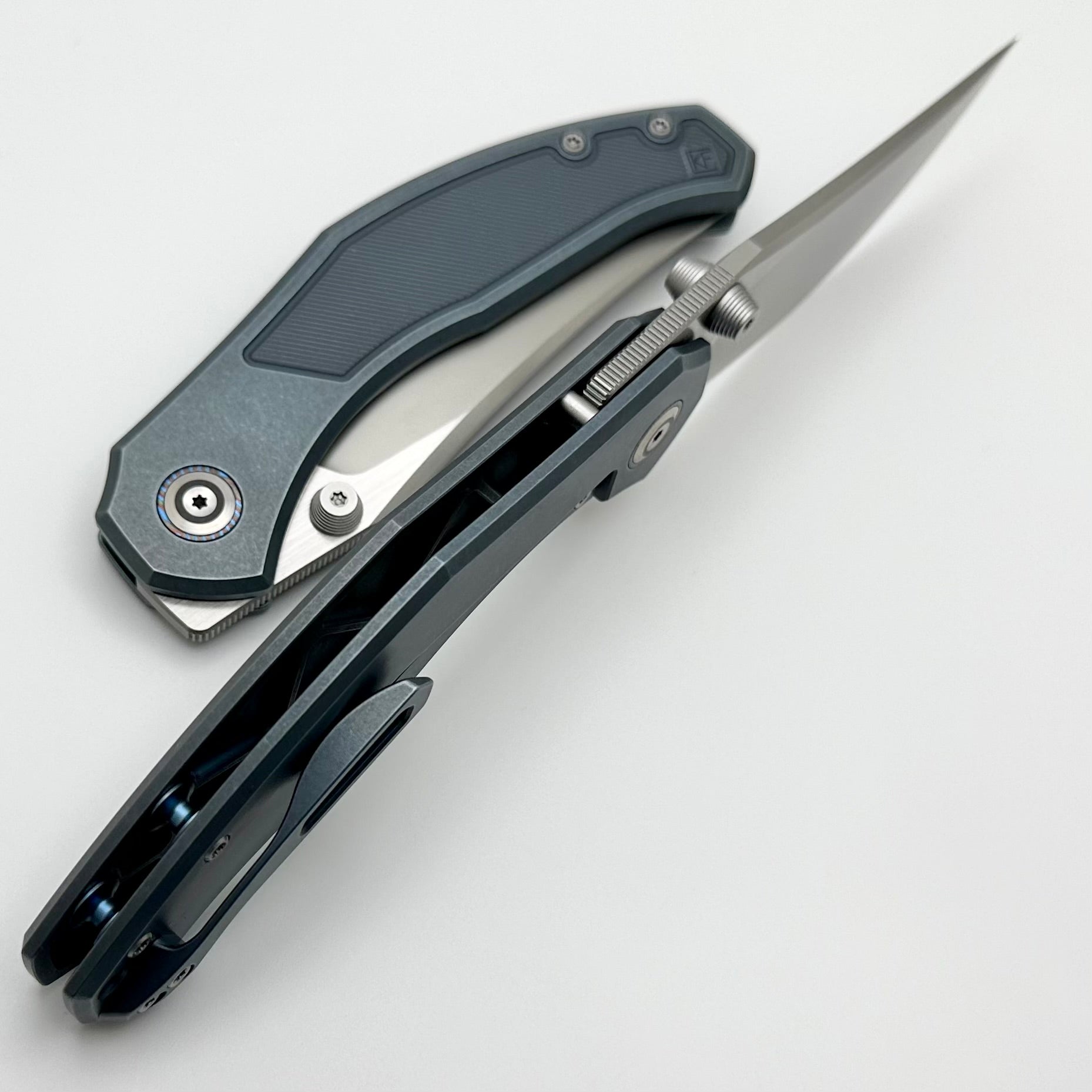 Premium CKF Blava Blue Milled Titanium Folding Knife with M398 Blade