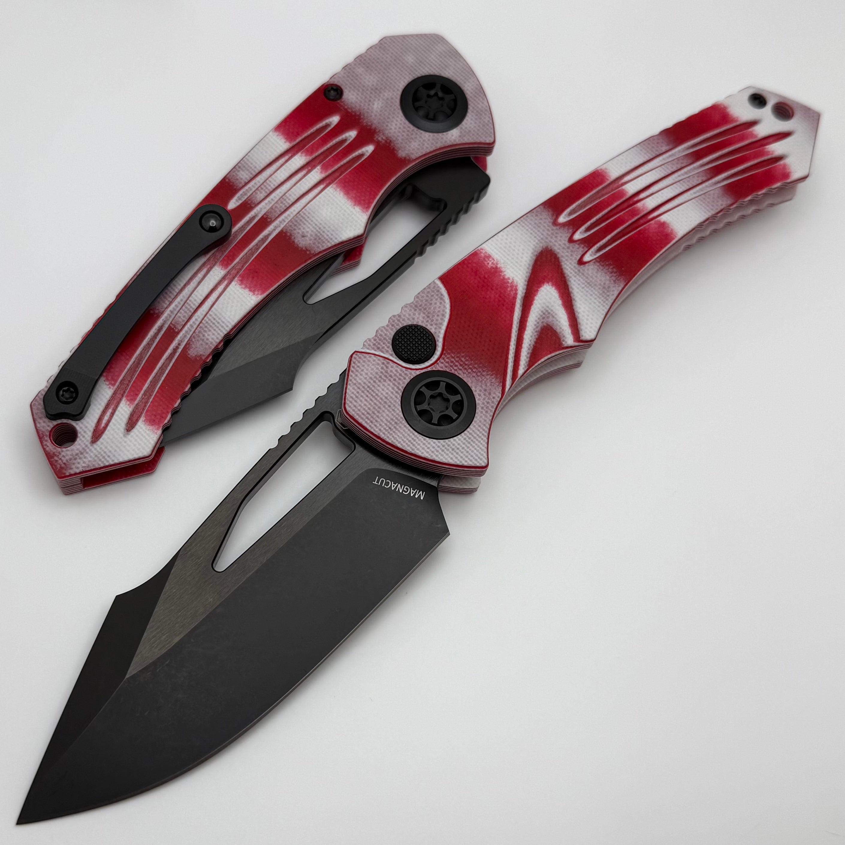 Heretic Knives Pariah M/A Ultimate Button Lock Folding Knife - Candy Cane G-10 Handles & DLC MagnaCut Blade