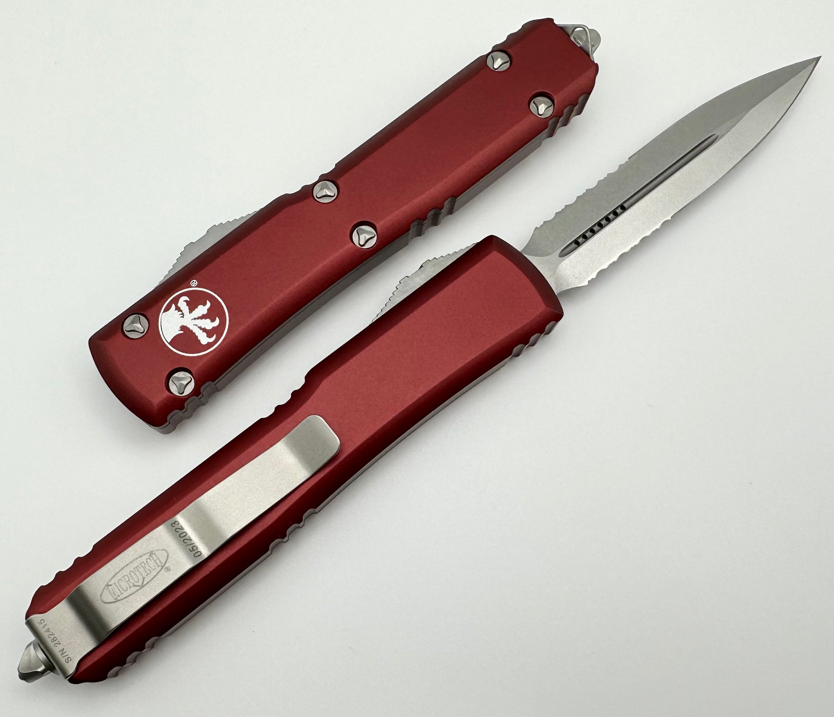 Microtech Ultratech Premium Double Edge Knife - Stonewash & Merlot Finish