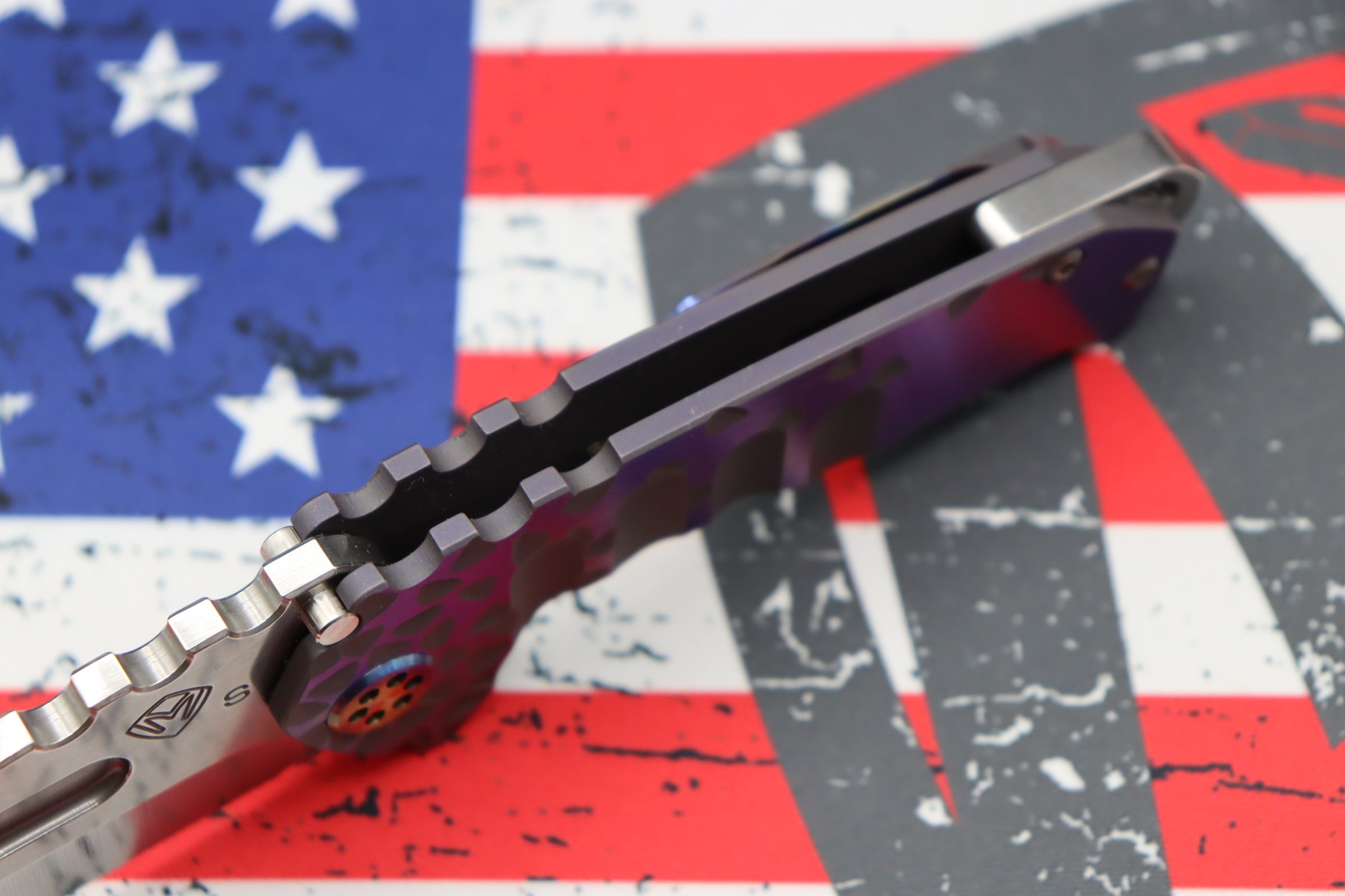 Medford Praetorian Genesis Tanto Knife - Premium S35VN Blade with Violet Sculpted Handles & Flamed Hardware