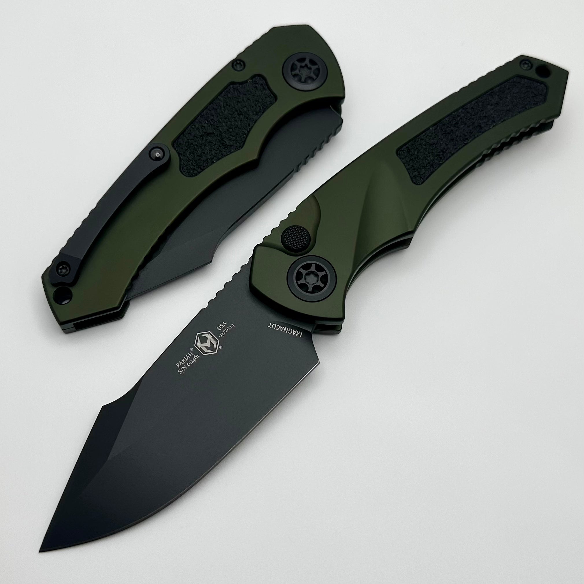 Heretic Knives Pariah Auto Green Tactical & Black MagnaCut H048-4A-GRN - Premium Tactical Knife