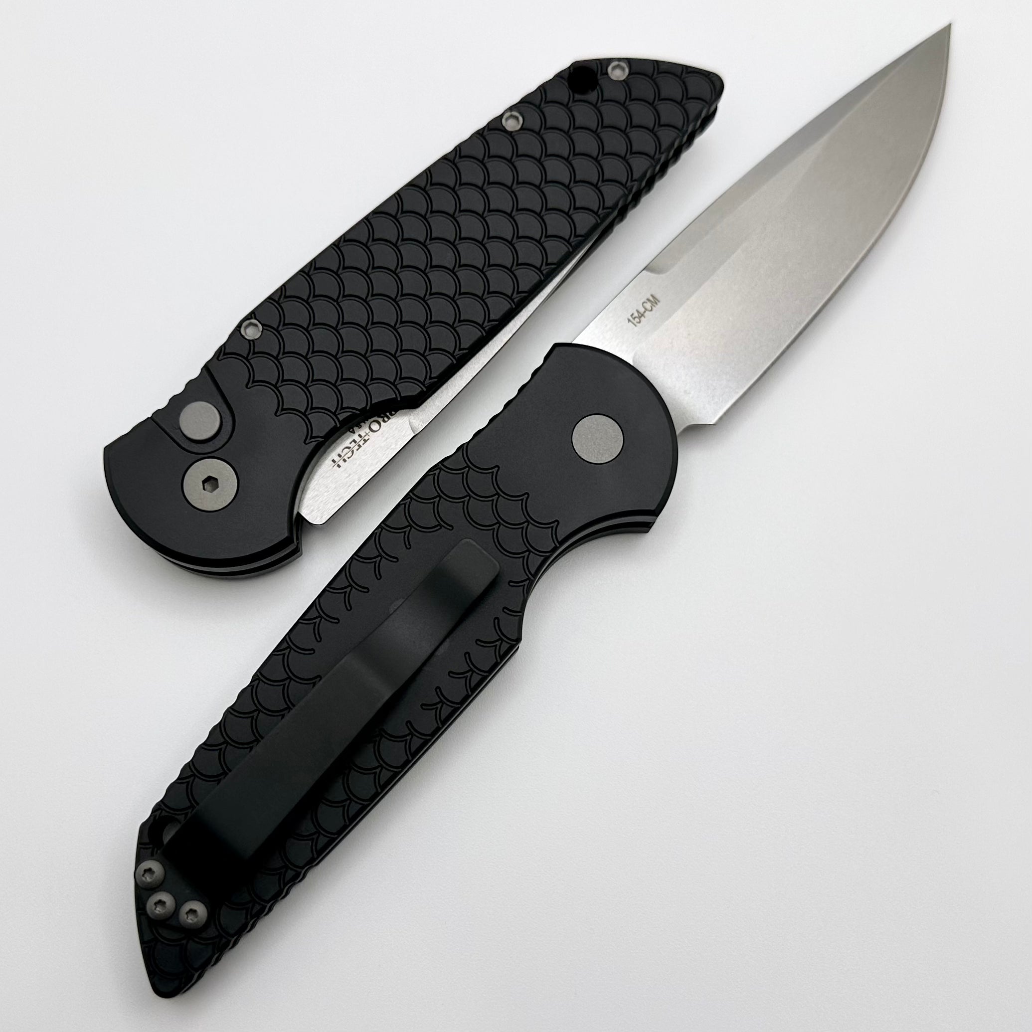 Pro-Tech TR-3 X1 Tactical Knife - Premium Black Fish Scale Handle & Stonewash 154-CM Blade