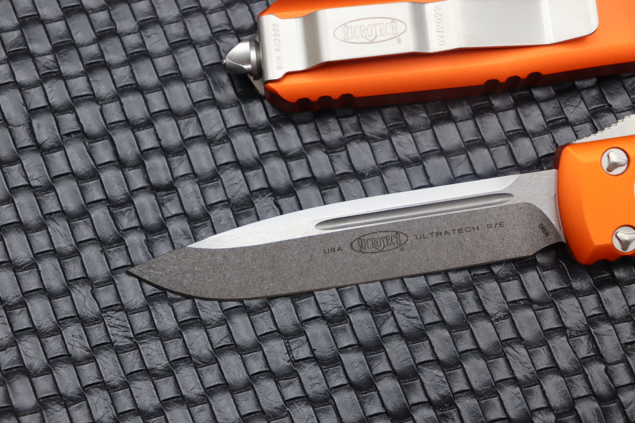 Premium Microtech Ultratech Orange Tactical Knife with Single Edge Stonewash Finish