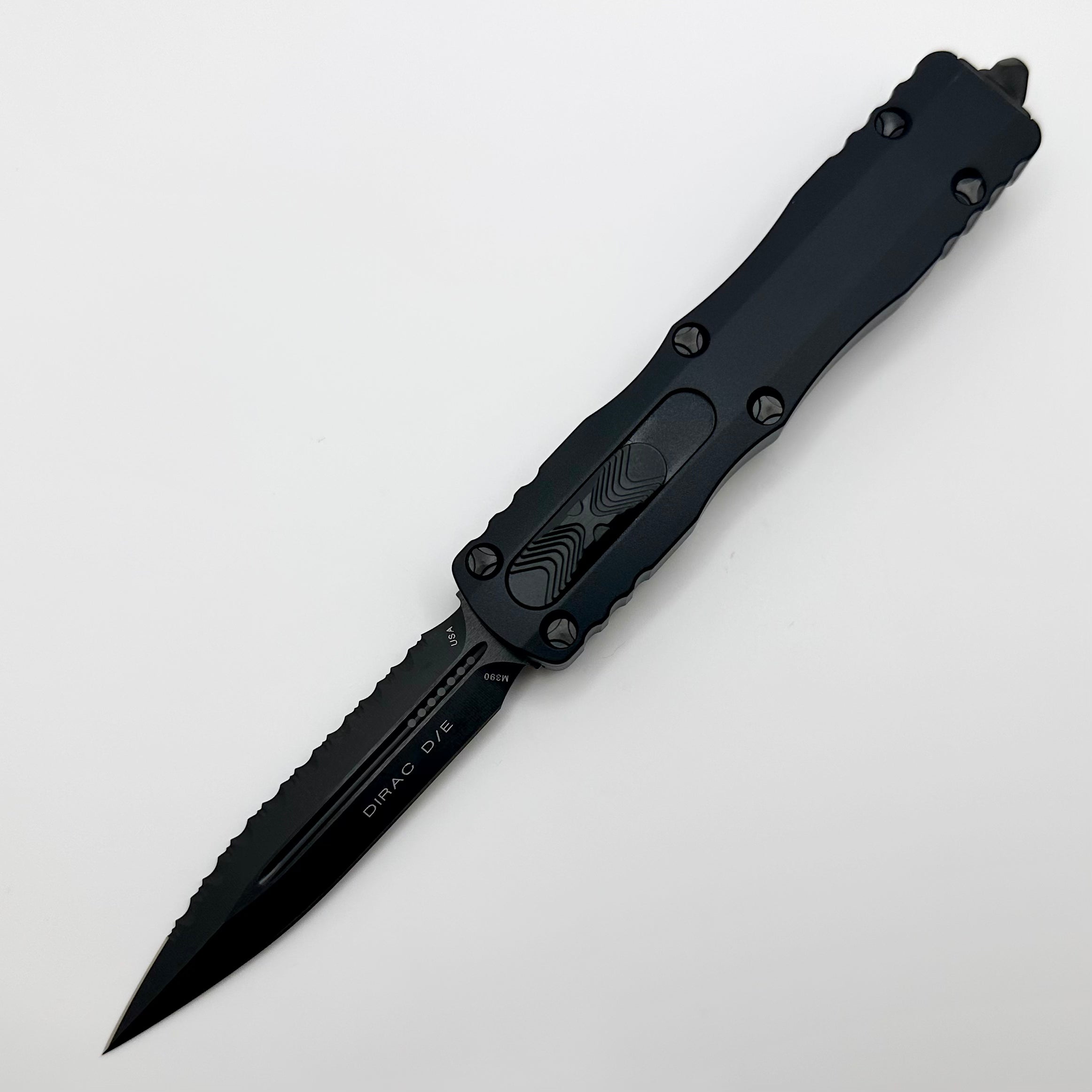 Microtech Dirac DLC Signature Series - Ultimate Double Edge Full Serrated OTF Knife