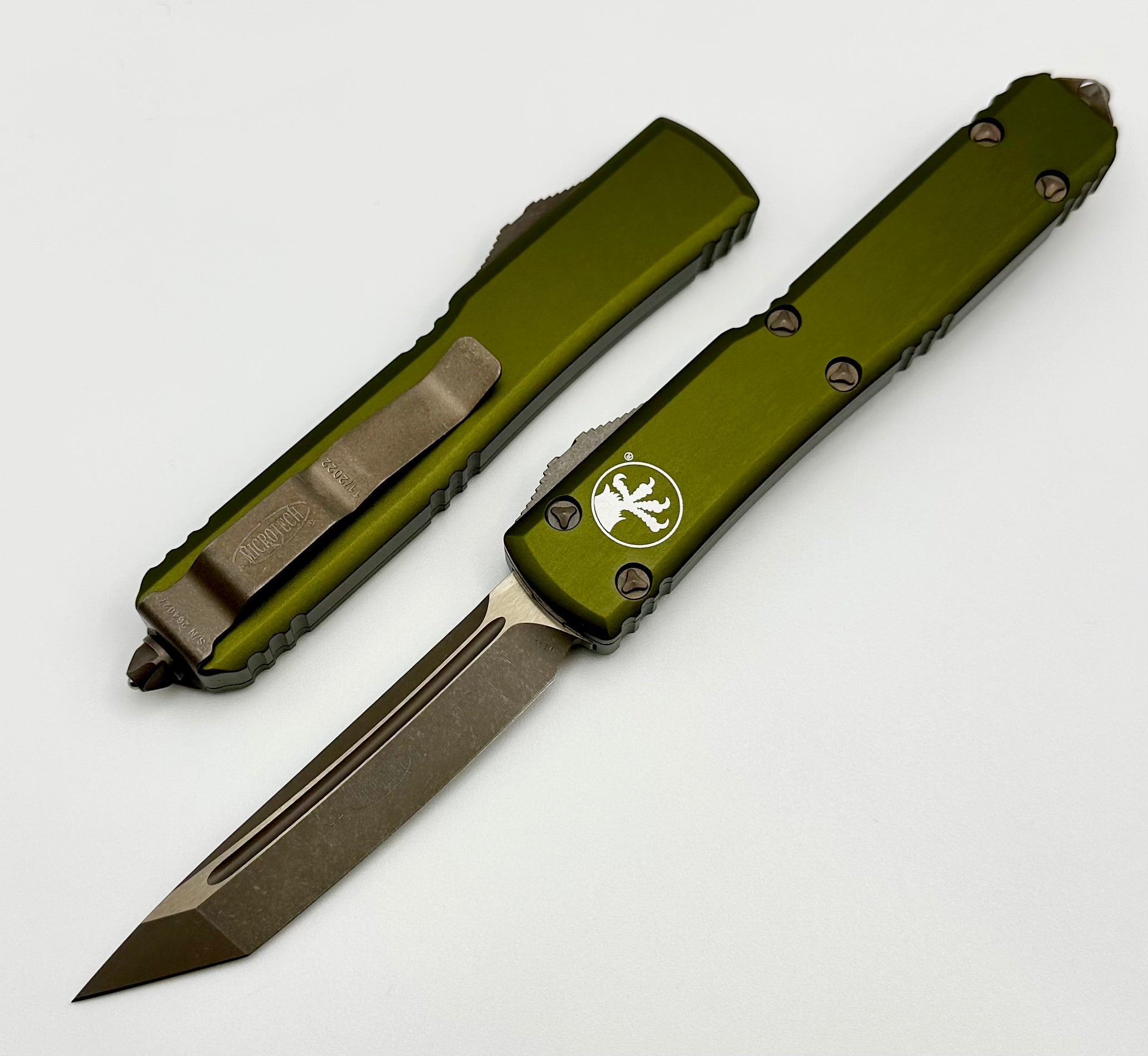 Premium Microtech Ultratech Tanto Bronze Apocalyptic Standard Knife with OD Green Handle
