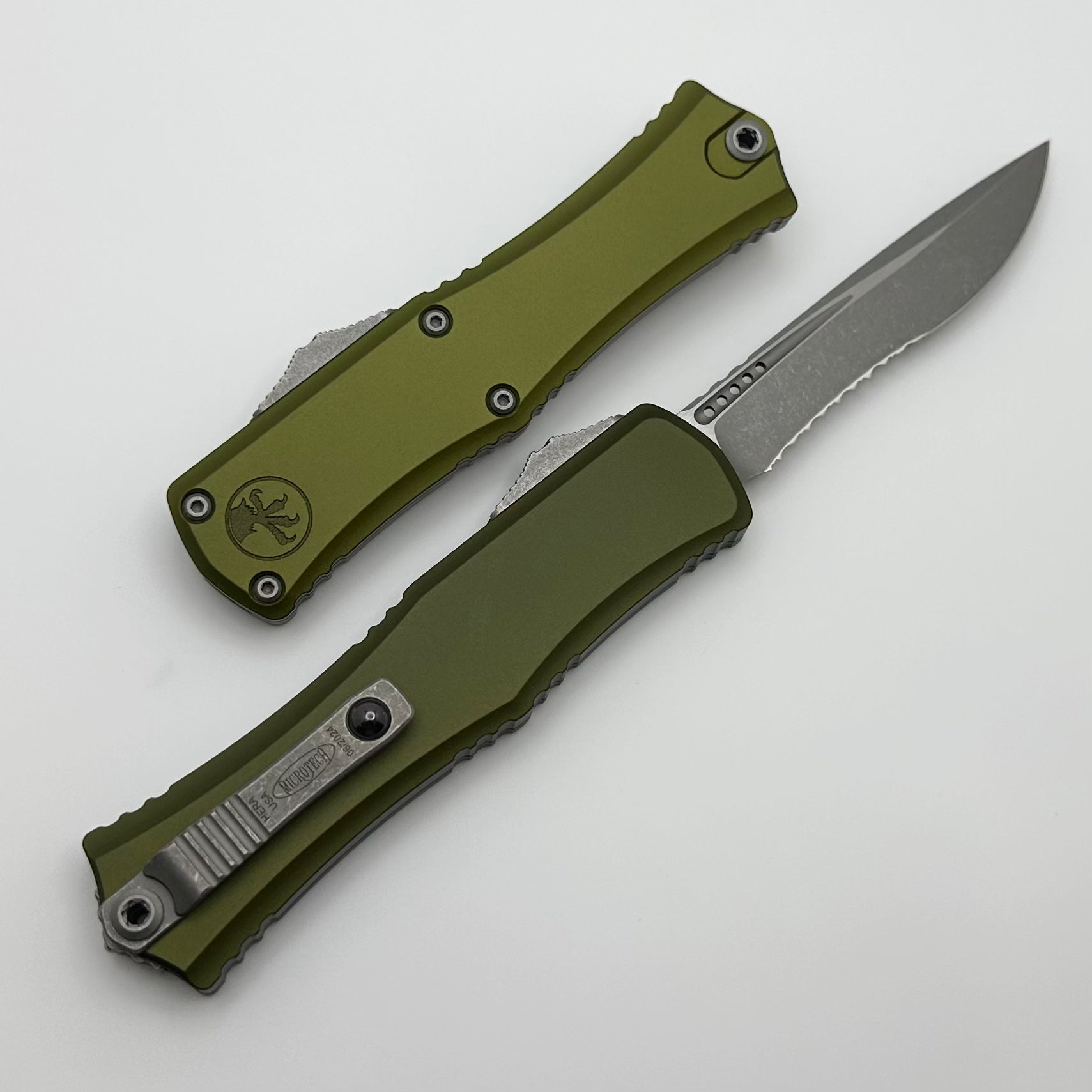 Microtech Hera II Mini Apocalyptic Serrated EDC Knife - Premium M390MK Blade, OD Green Handle