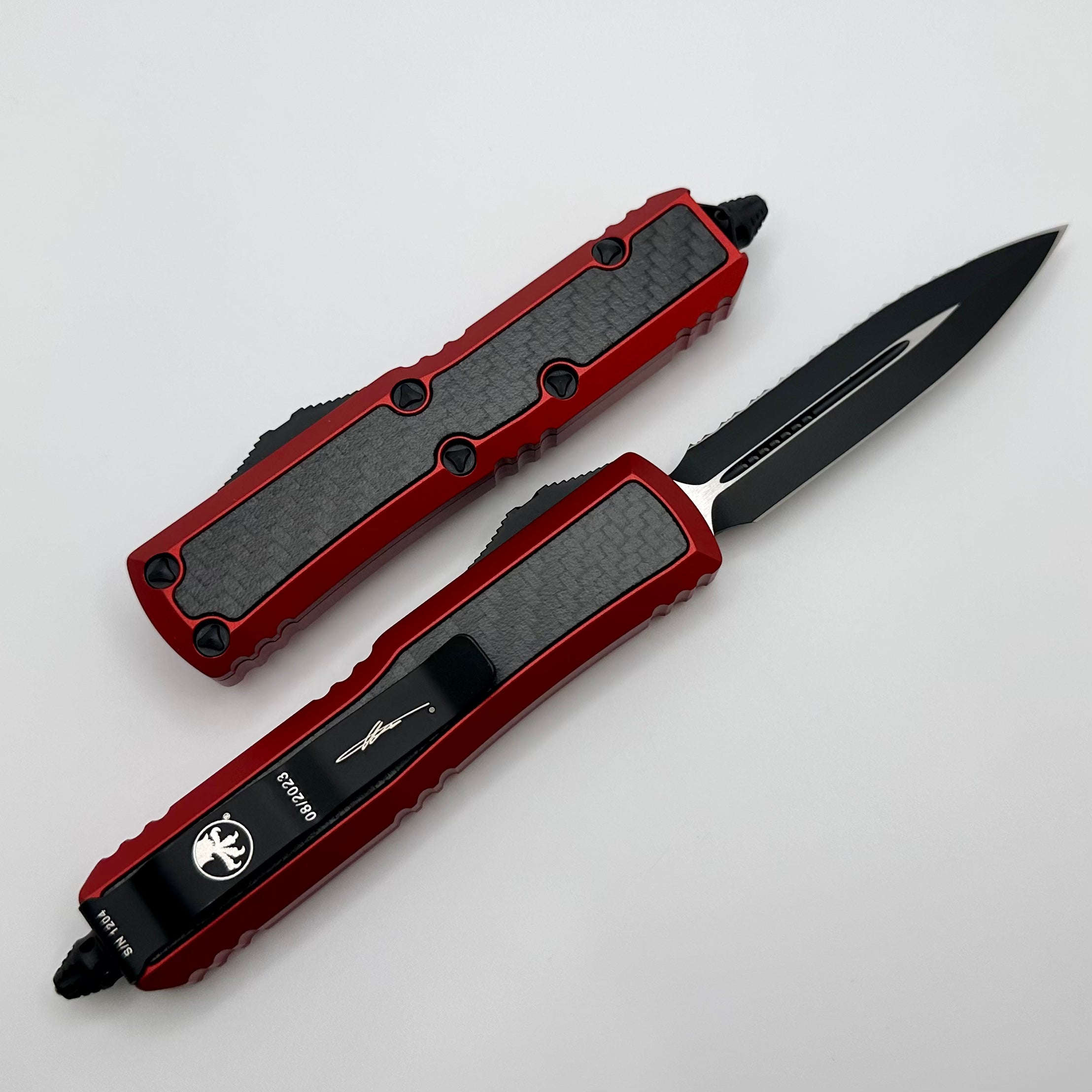 Premium Microtech Red Daytona Tactical Knife with Carbon Fiber Inlays