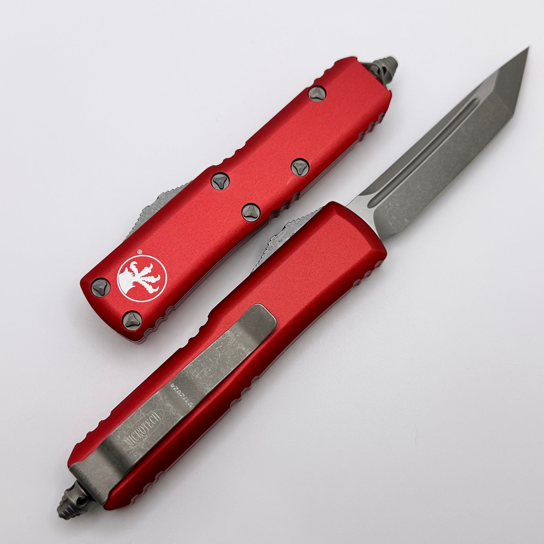 Microtech UTX-85 Tanto Tactical EDC Knife - Apocalyptic Finish & Red Accents