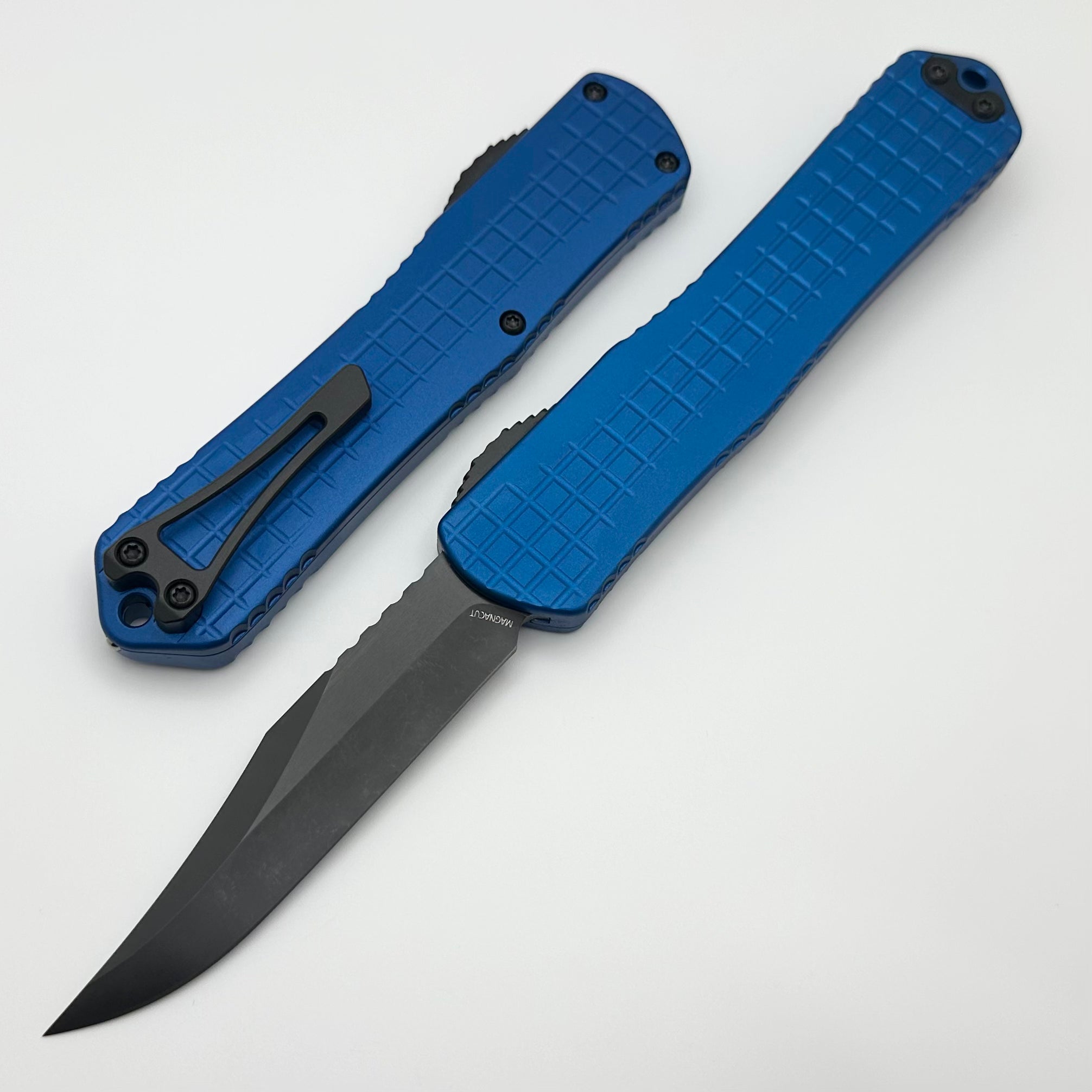 Heretic Knives Manticore X Ultimate OTF Knife - Blue Frag Handle & DLC Bowie MagnaCut