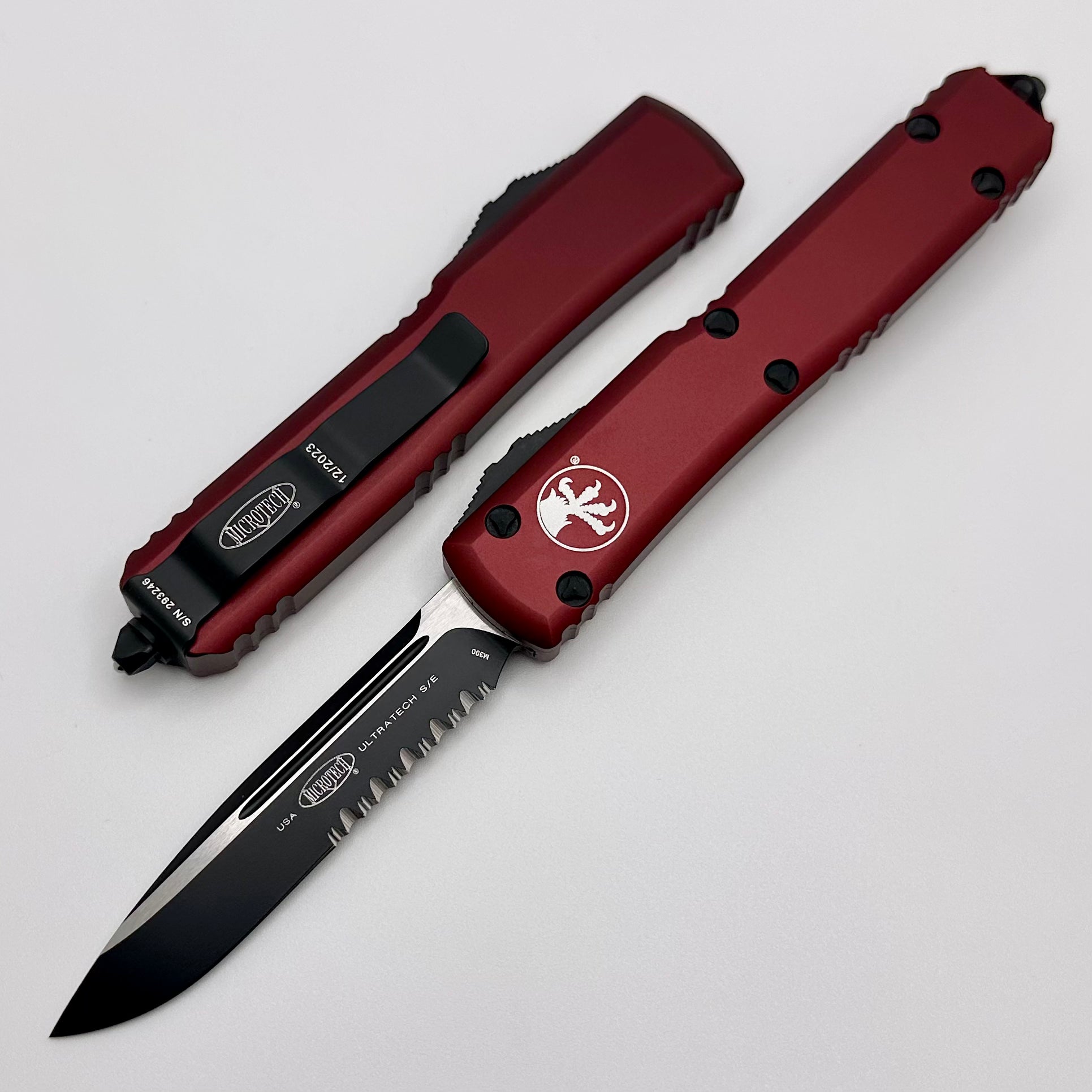 Microtech Ultratech Premium OTF Knife - Black Partial Serrated & Merlot Finish