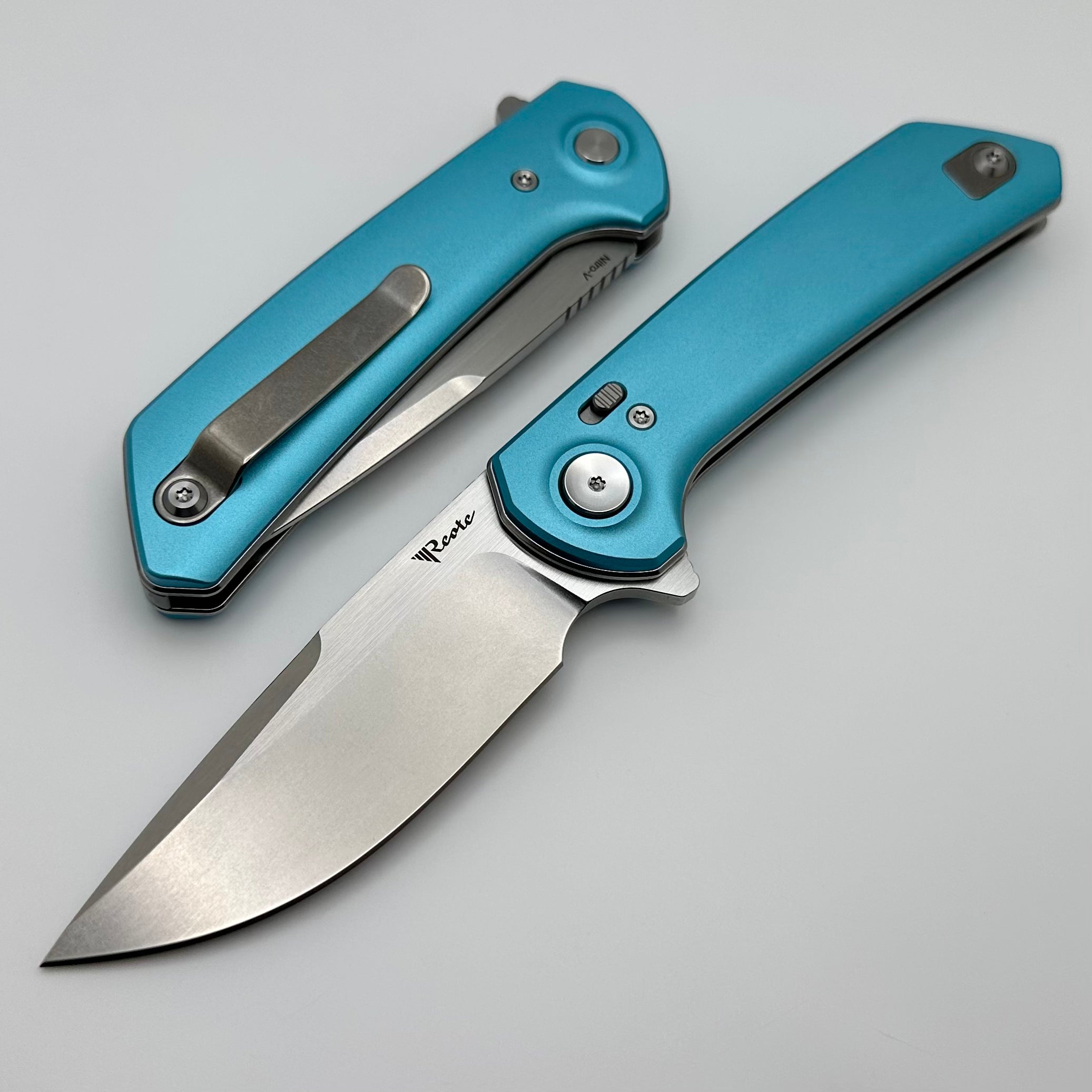 Reate Knives PL-XF Premium Folding Knife - Blue Aluminum & Nitro-V Blade