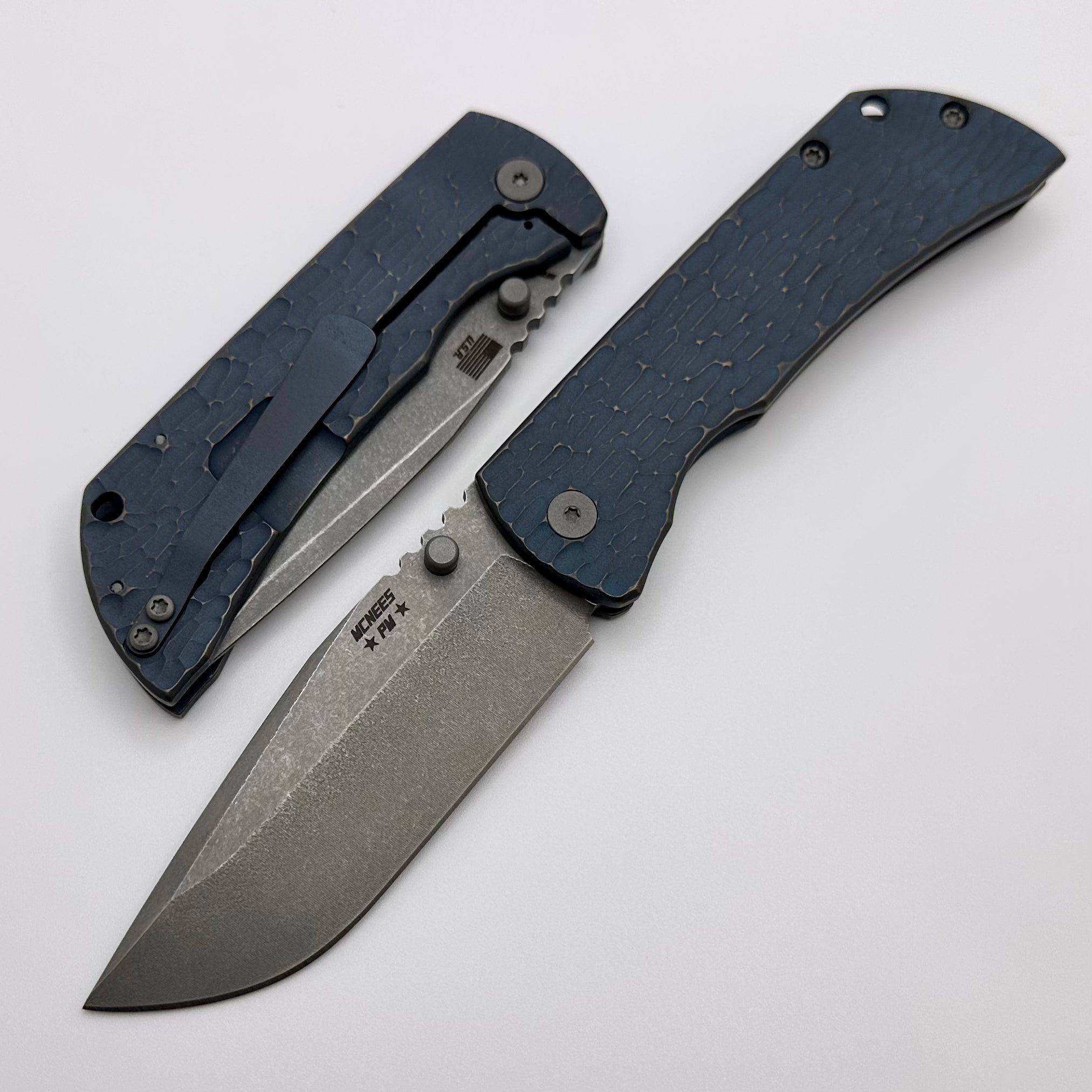 McNees MAC 2 Premium EDC Knife - Atomic Blue/Bronze Titanium Handle with MagnaCut Blade (One Per Household)