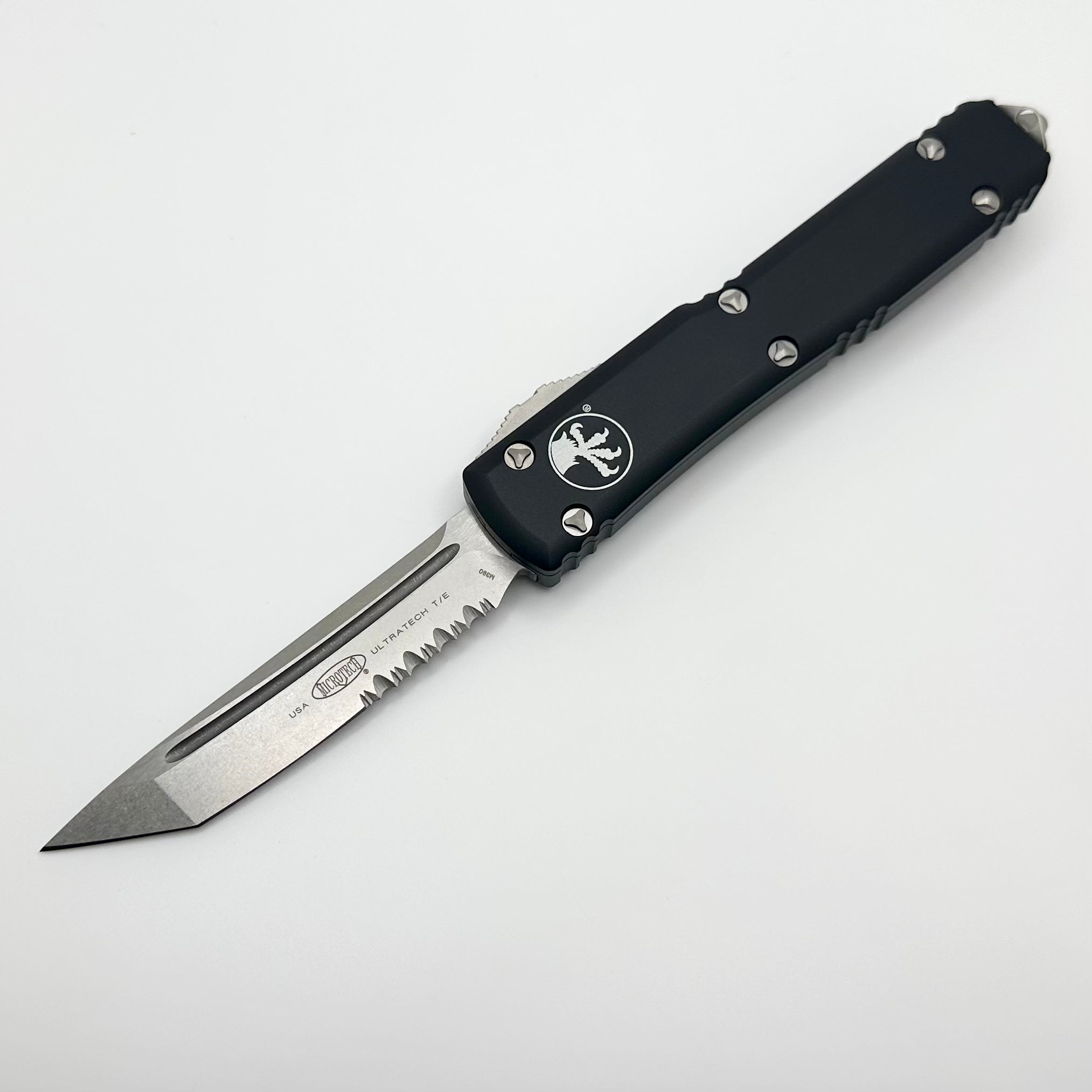 Premium Microtech Ultratech Tanto Stonewash Knife - Partial Serrated & Black (Pre-Owned, Like New)