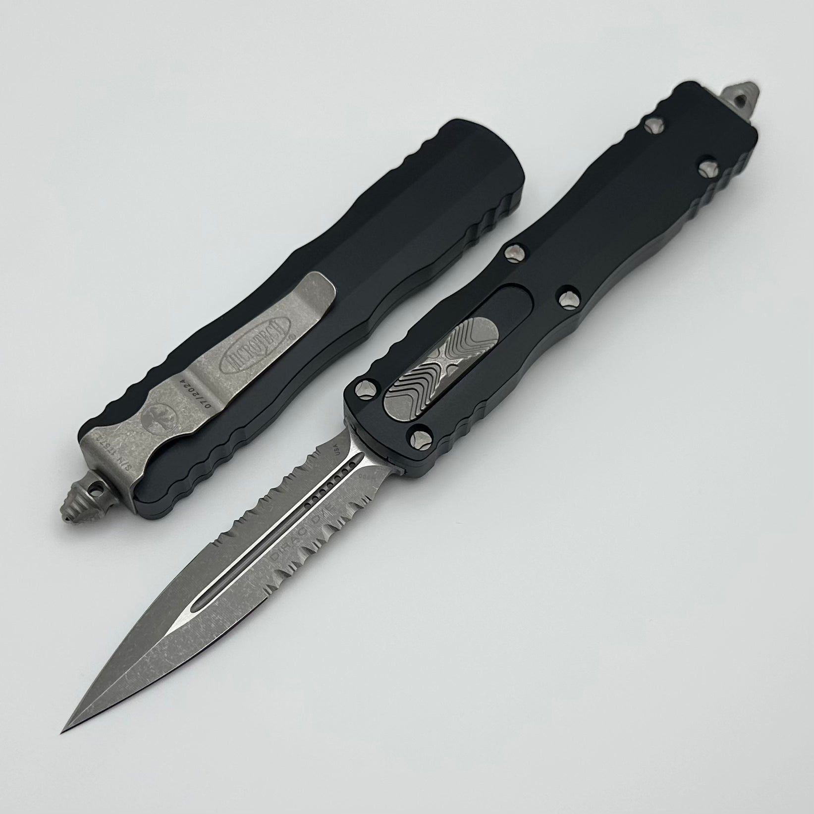 Microtech Dirac Ultimate Double Edge OTF Knife - Apocalyptic Finish with Glass Breaker
