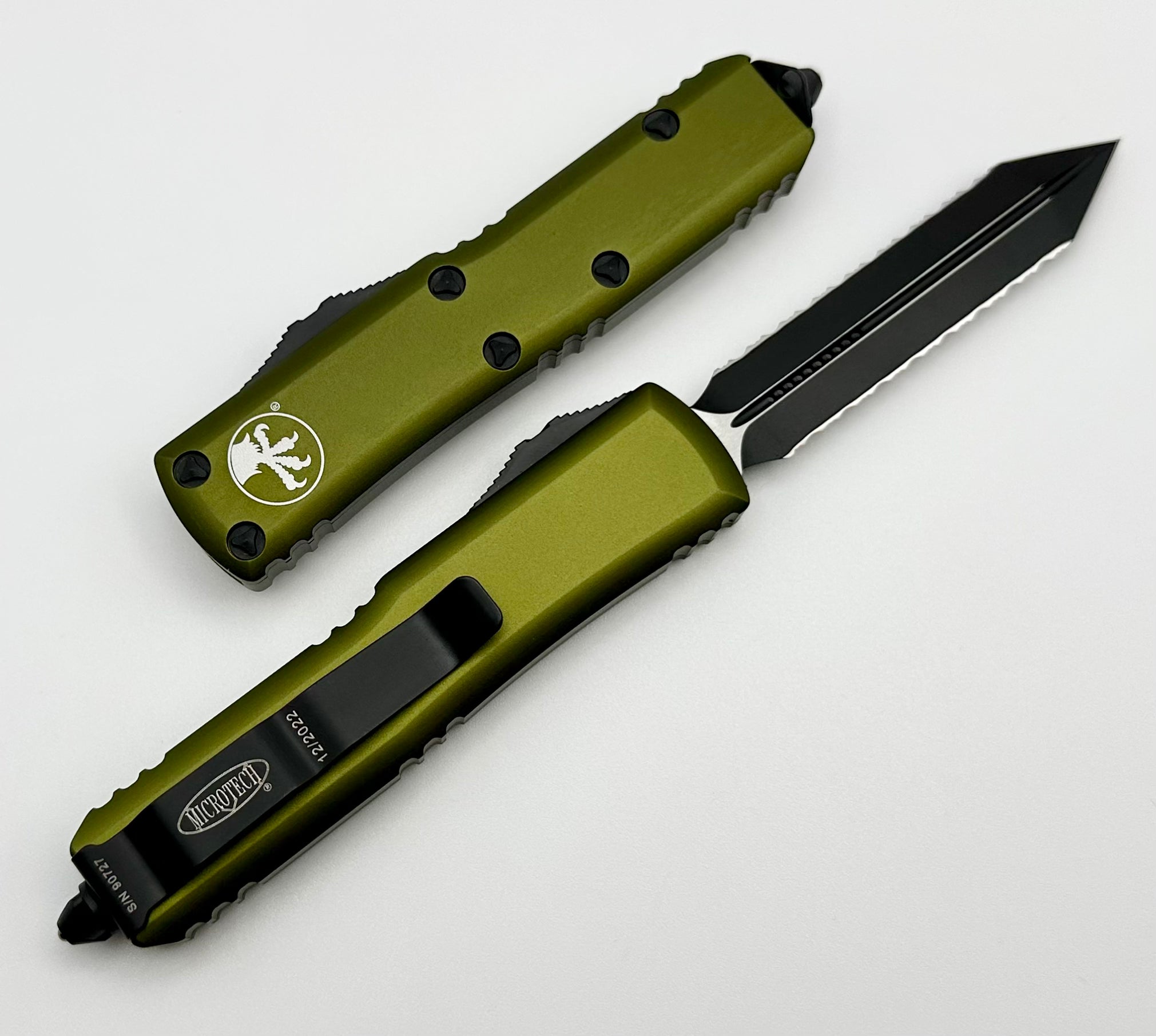 Microtech UTX-85 Spartan EDC Knife - Black Double Serrated & OD Green