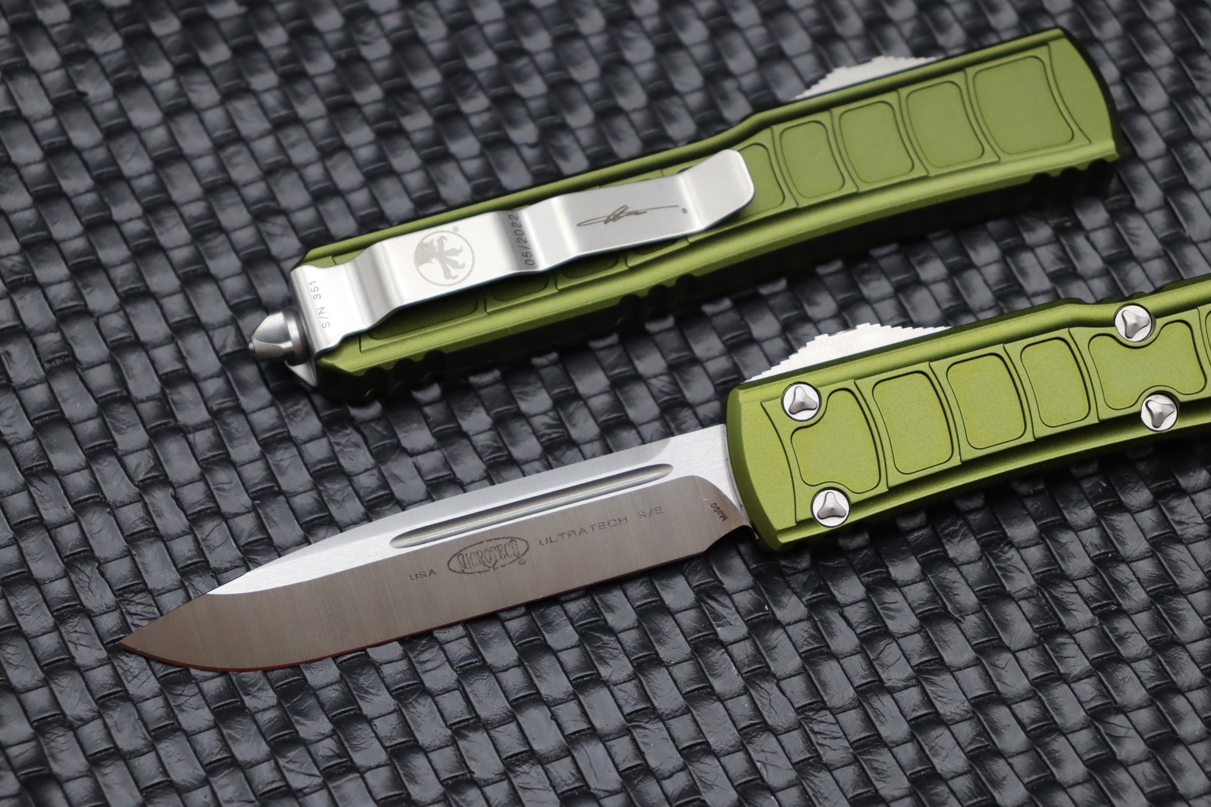 Microtech Ultratech 2 Step Side Single Partial Satin & OD Green Signature Series 121II-4ODS - Premium Tactical OTF Knife