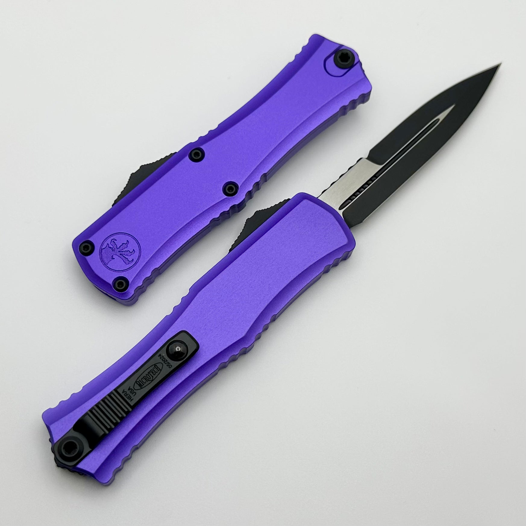 Microtech Mini Hera Premium OTF Knife - M390MK Blade, Purple Aluminum Handle