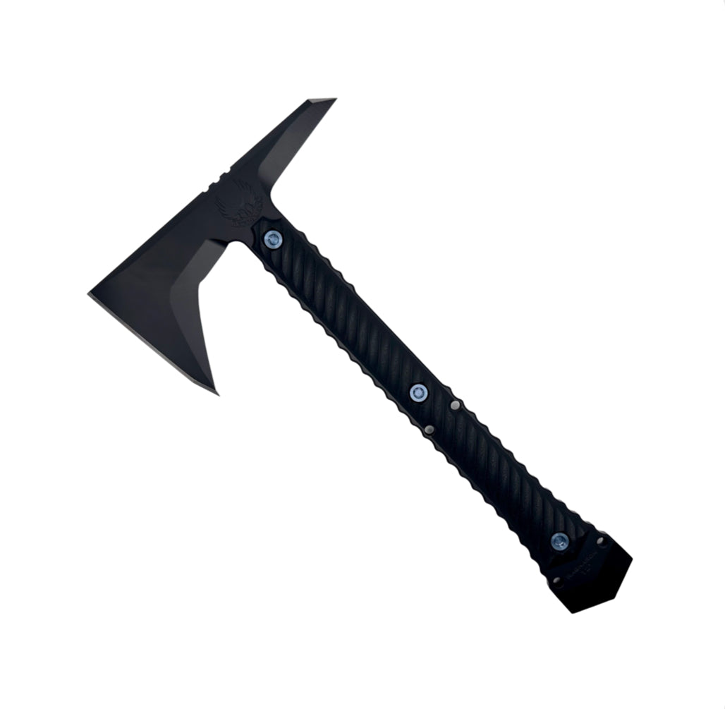 Premium RMJ Tactical Ragnarok 12 Blackout Tomahawk with Blue Hardware - Ultimate Tactical Tool