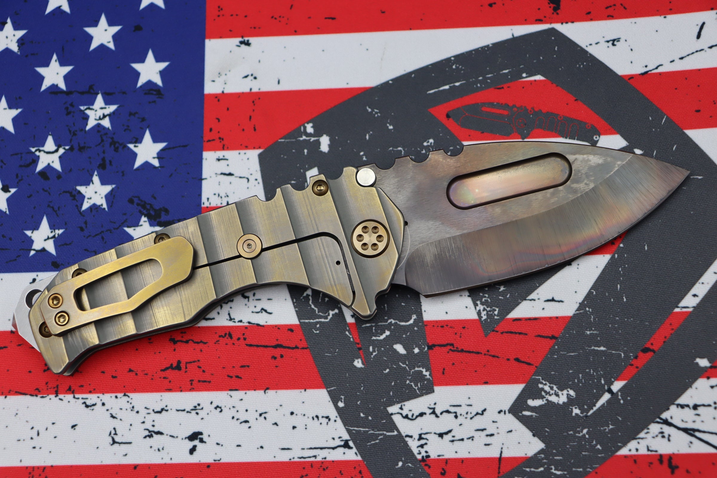 Medford Knife Praetorian T 3V Vulcan Drop Point - Premium Tactical Folding Knife with Cement/Bronze Armadillo Sculpted Handles