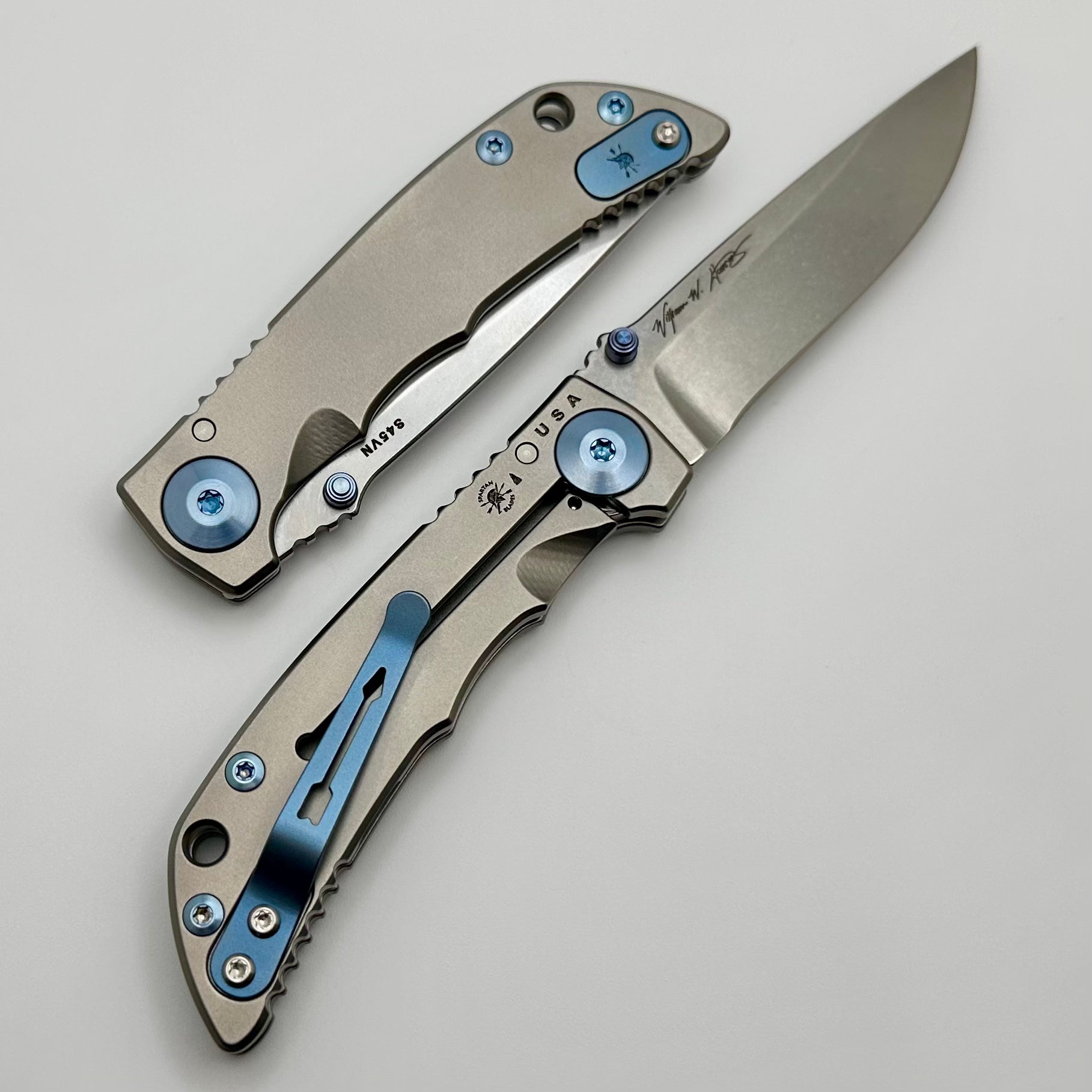 Premium Spartan Blades Harsey Folder 3.25 Stonewashed - Ultimate Blue Accents EDC Knife