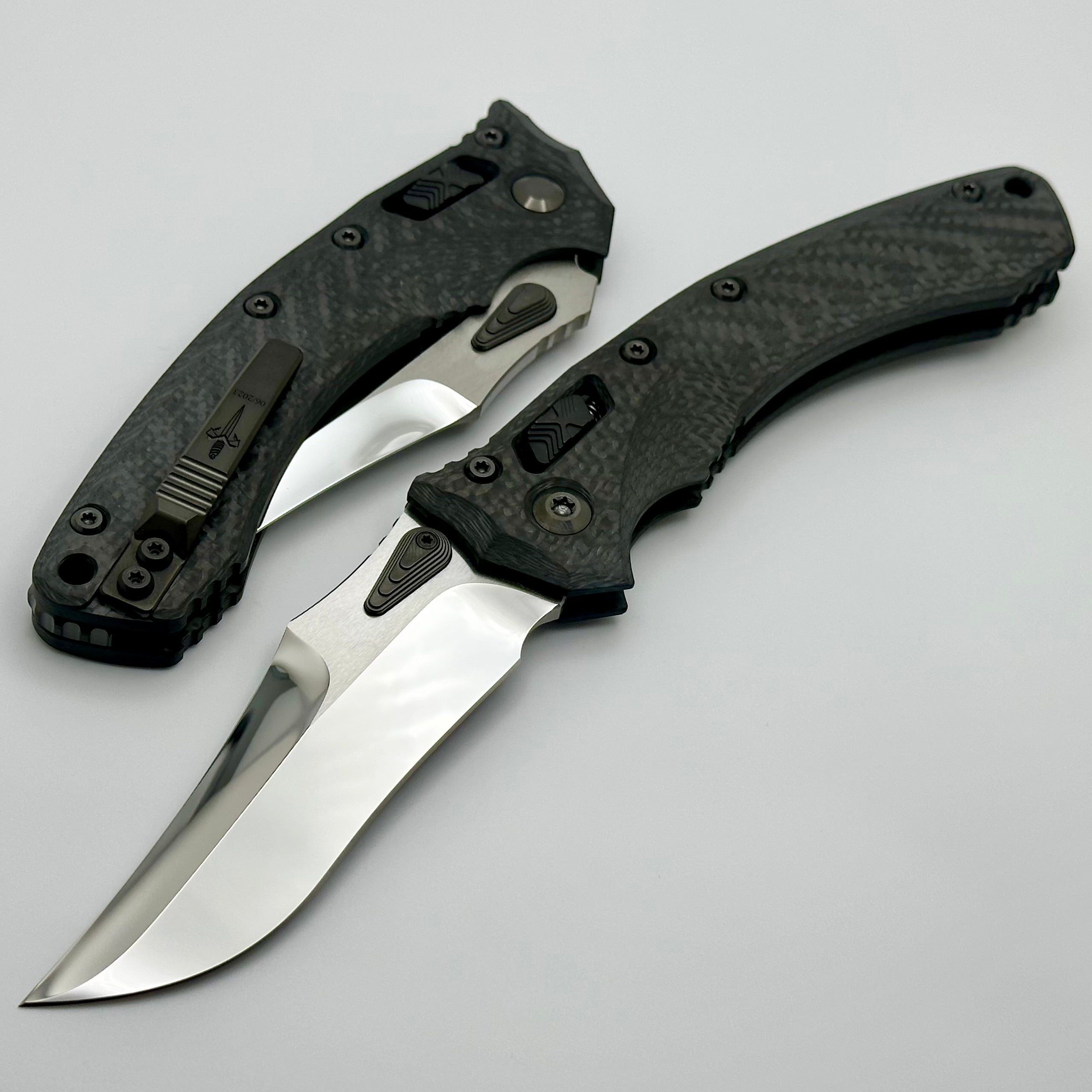 Marfione Custom Amphibian Persian RAM-LOK Knife - Premium M390 Mirror Polish Blade & Carbon Fiber Handles