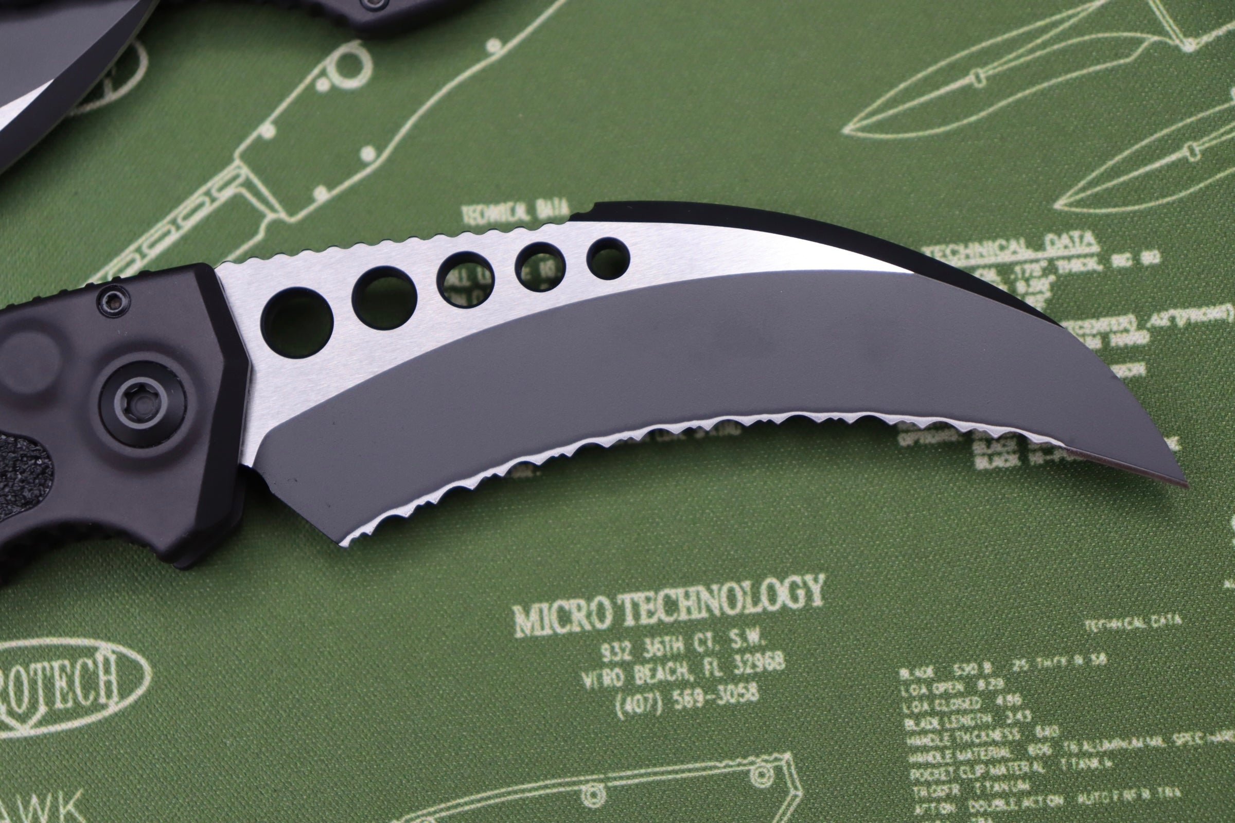 Microtech Hawk Karambit Tactical Knife - Premium Black Full Serrated Edge