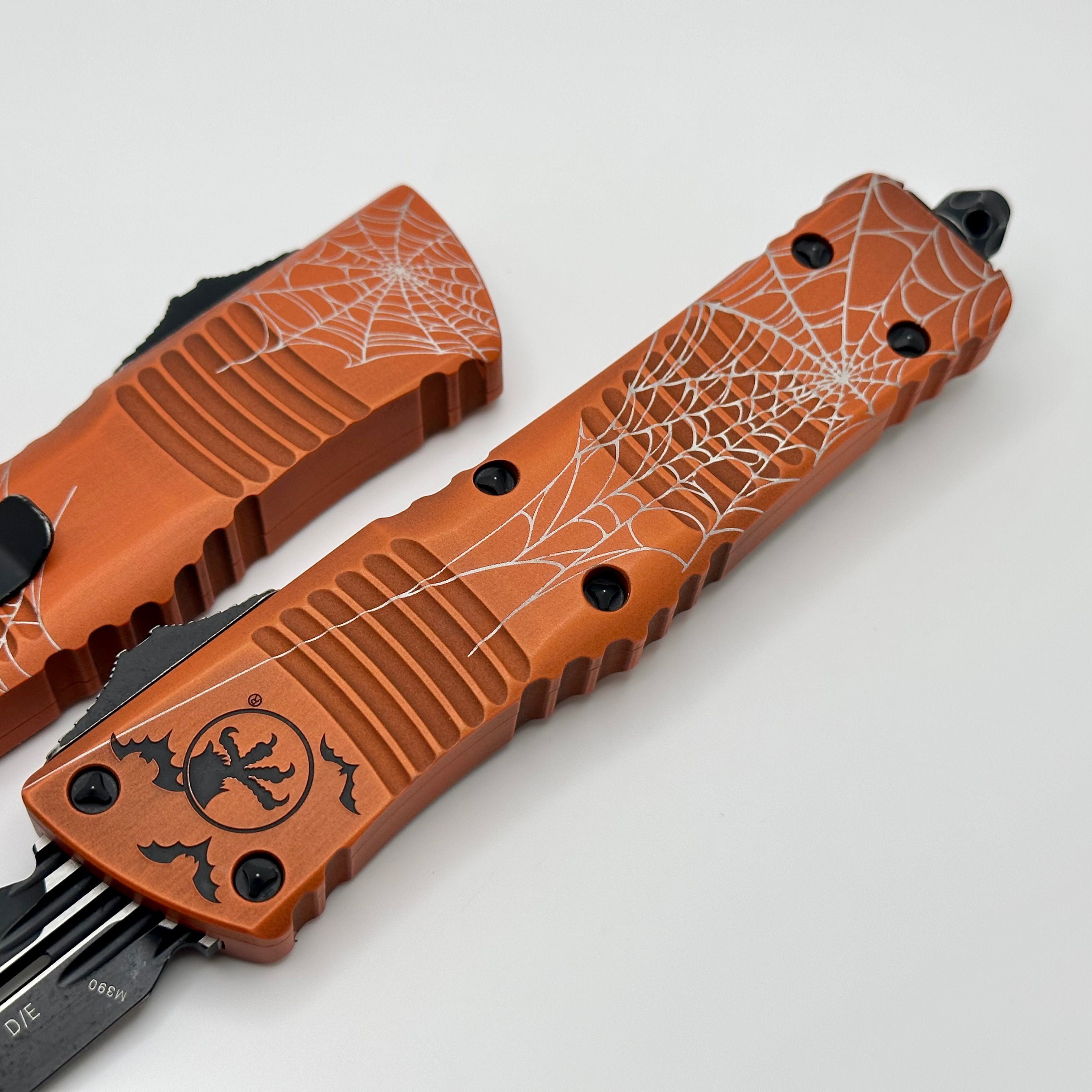 Microtech Combat Troodon Premium OTF Knife - Halloween Web Orange Fluted