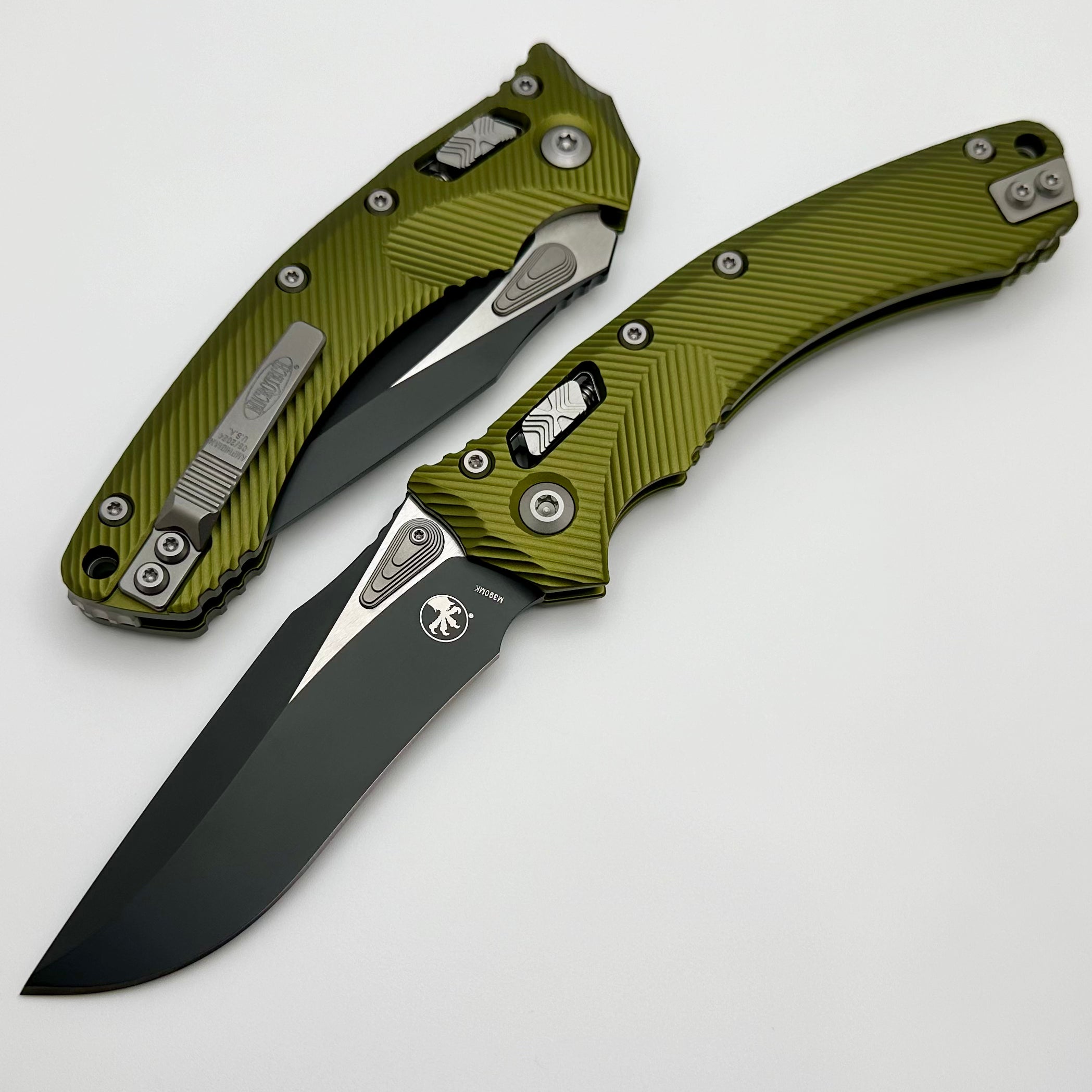 Microtech Amphibian RAM LOK Tactical Knife - OD Green Fluted Aluminum & Black M390MK Blade