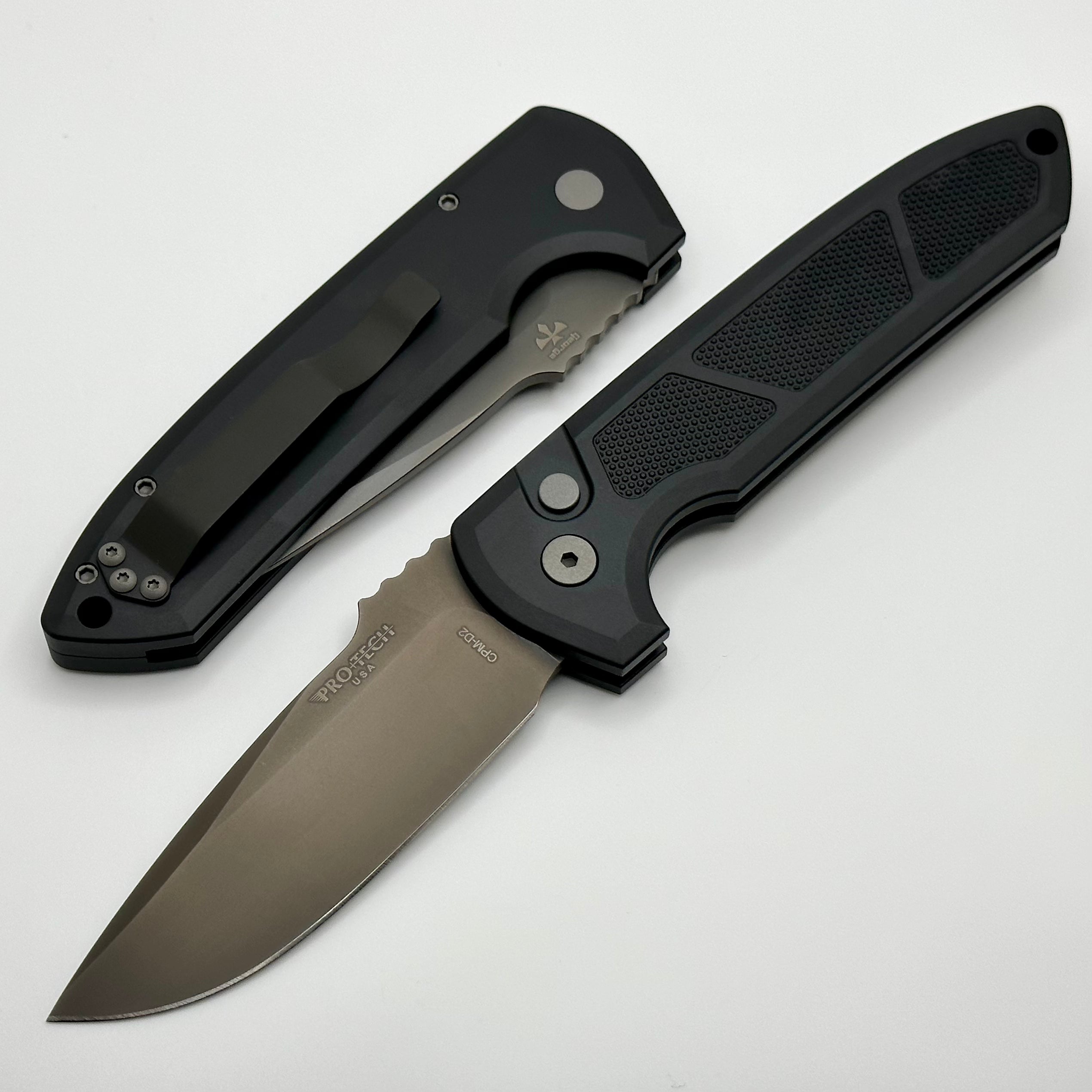 Pro-Tech Les George Rockeye Ultimate Tactical Knife - Textured Black Handle & Smokey Grey DLC Coating