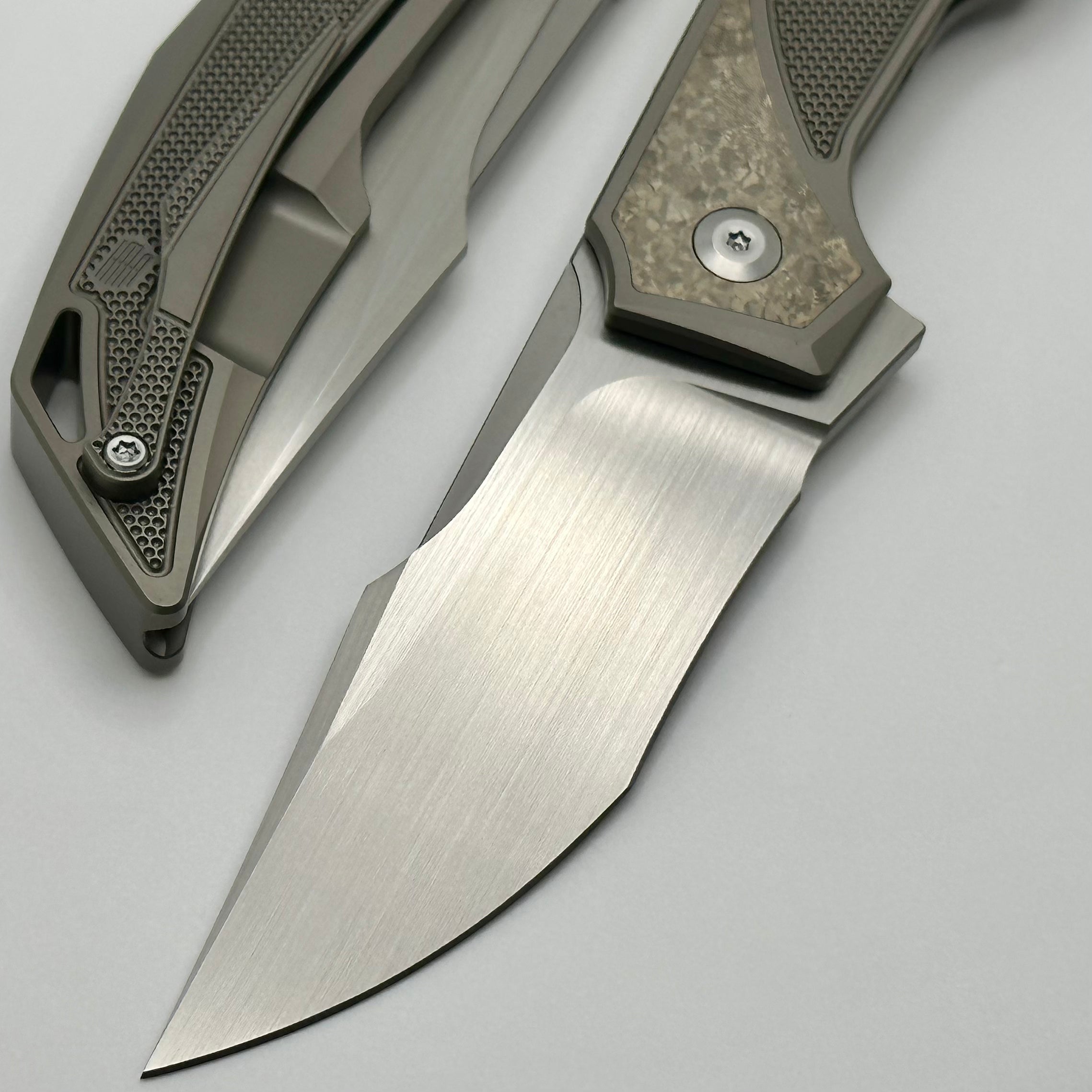 Premium Custom Knife Factory Justice Bronze - CrystalTi & Hand Satin M398 EDC