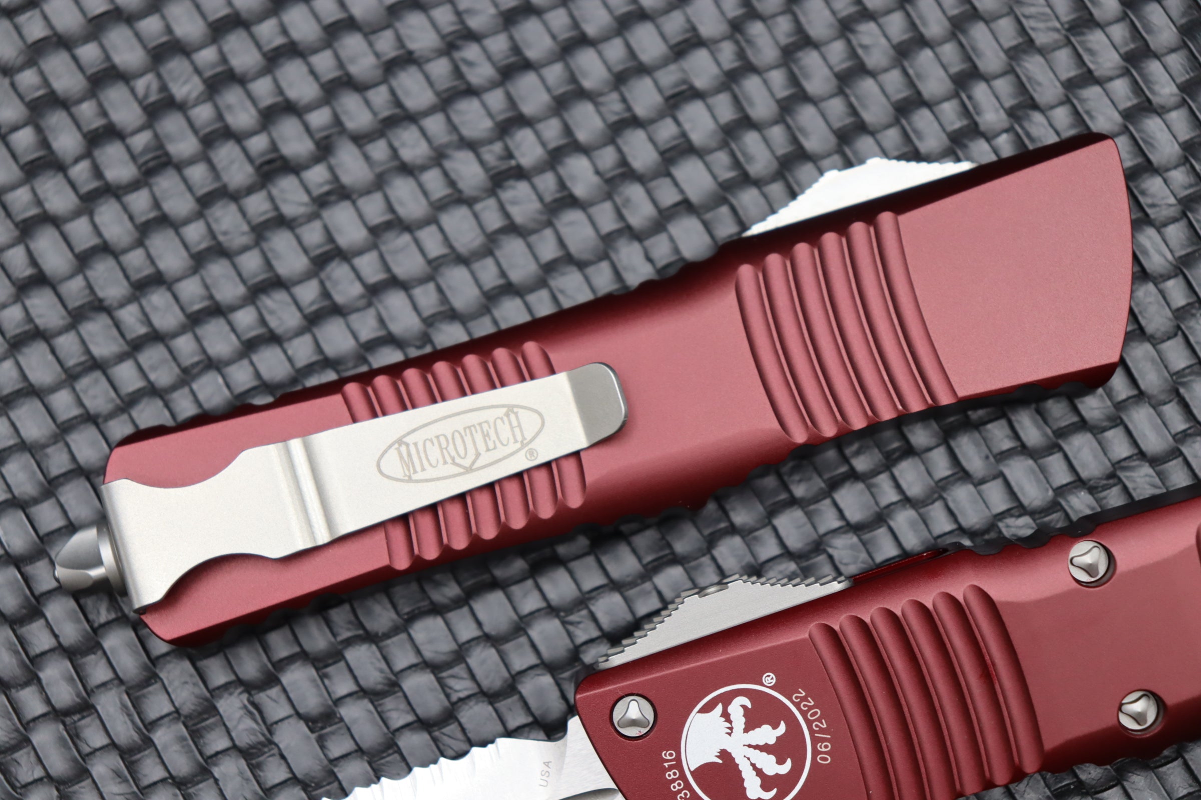 Microtech Combat Troodon Premium Double Edge Tactical Knife - Stonewash & Merlot Red