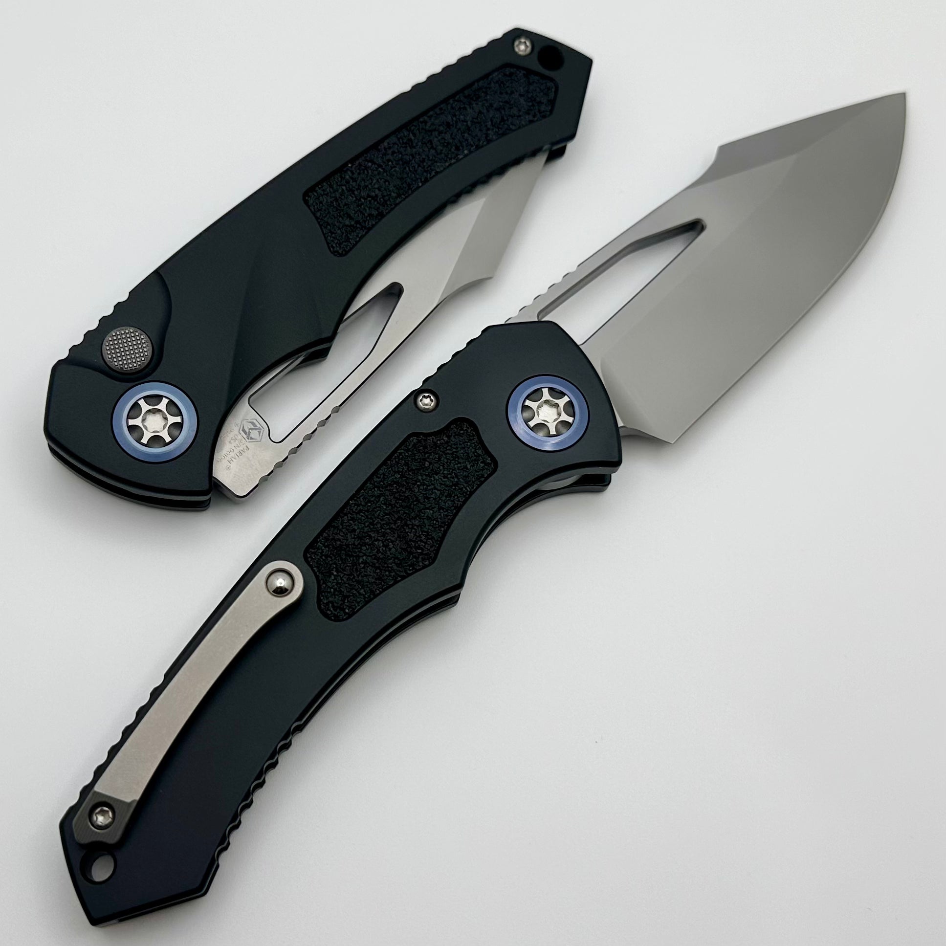 Heretic Knives Pariah M/A Premium Button Lock Folding Knife - Black Aluminum Handles with Vapor Blast MagnaCut Blade