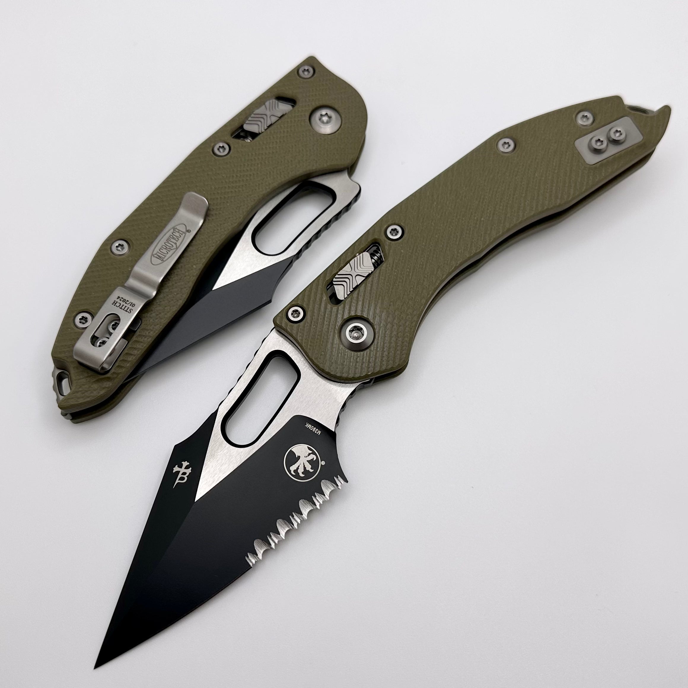 Microtech Stitch RAM LOK Premium Tactical Knife - OD Green G-10 & Black M390MK Blade