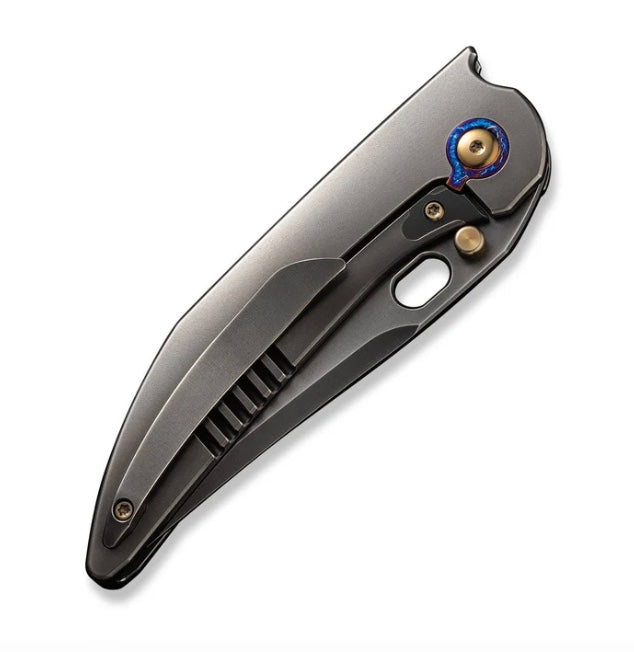 Premium WE Knife Attor: Polished Gray Titanium Integral Handle with 20CV Blade