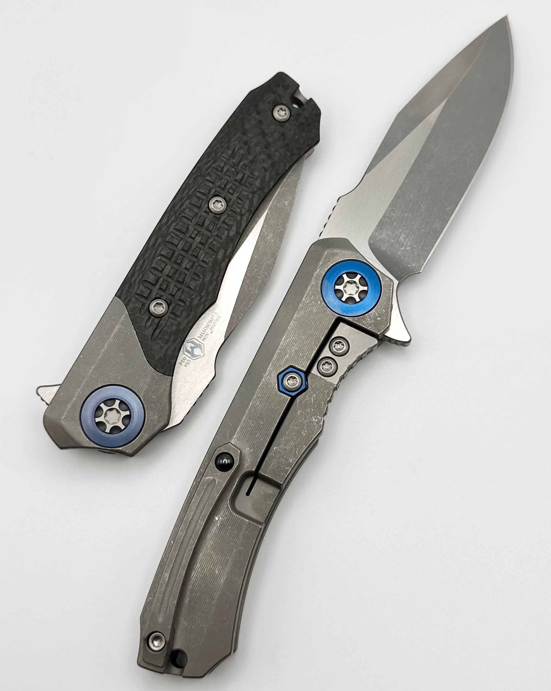 Heretic Knives Wraith V3 Prototype | Premium Carbon Fiber & Blue Titanium Accents | MagnaCut Blade