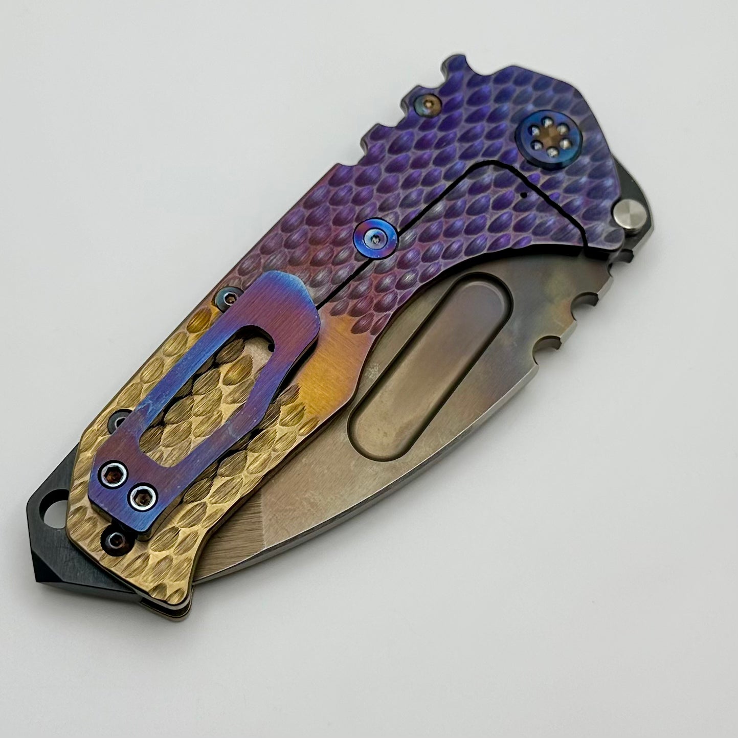 Medford Knife Praetorian T Vulcan S45 Tanto | Premium Bronze-Violet DragonSkin Handles with Flamed Hardware