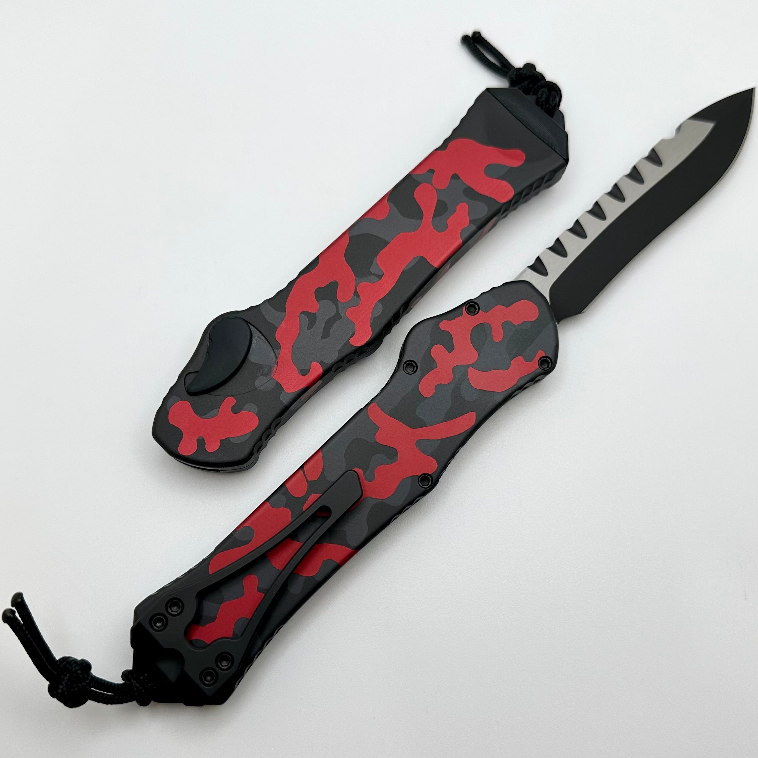 Heretic Hydra V3 Ultimate Tactical Knife - Red Camo Aluminum Handle & Two Tone Cerakote Recurve MagnaCut