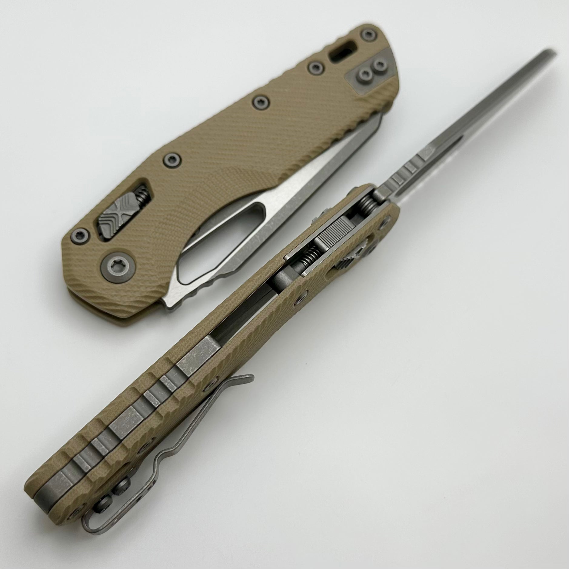 Microtech MSI RAM LOK Tan Fluted G-10 Knife | Premium Apocalyptic M390MK Blade