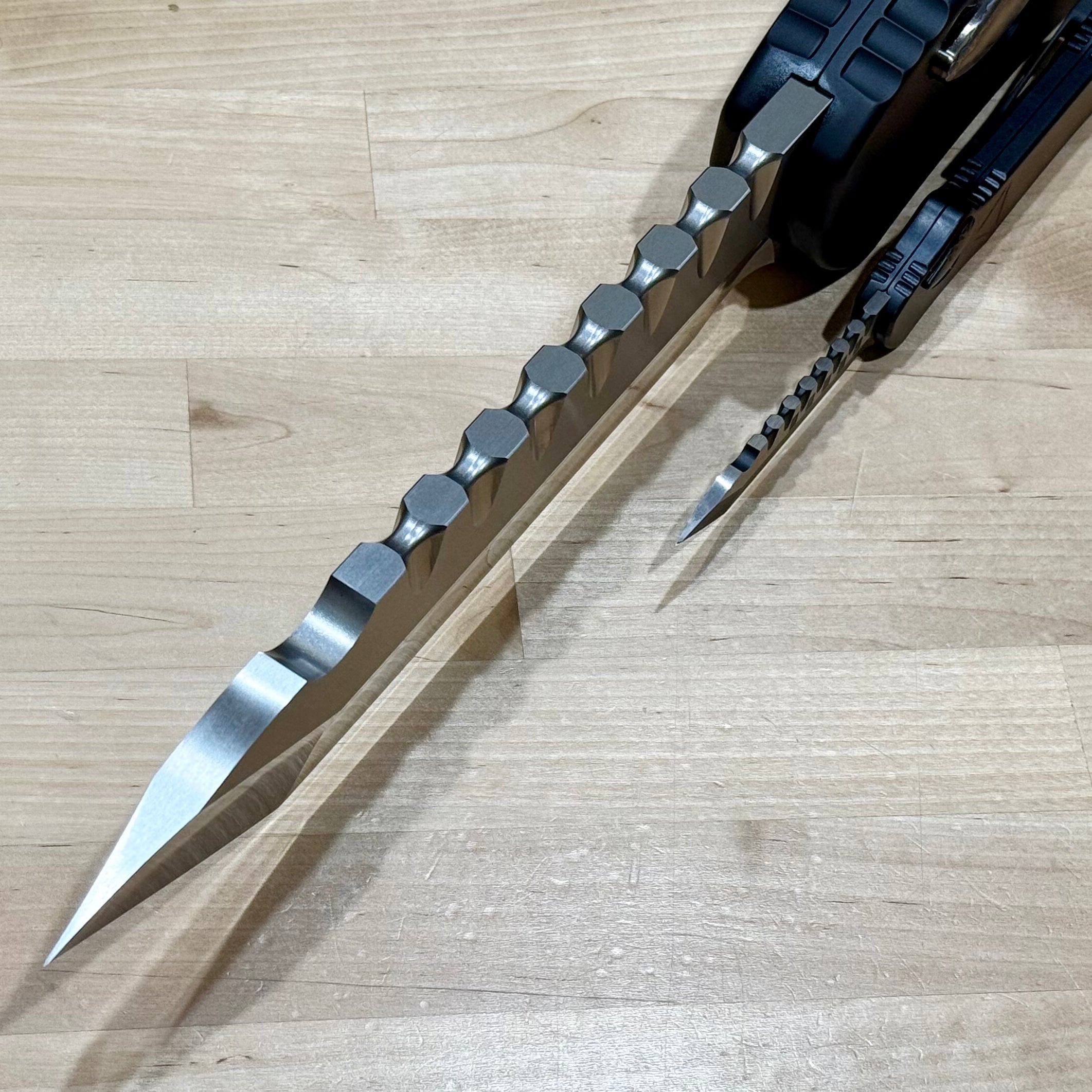 Heretic Giant Hydra 3X Premium Tactical Knife - Custom Black Aluminum Handle & Stonewash Tanto M390 Blade