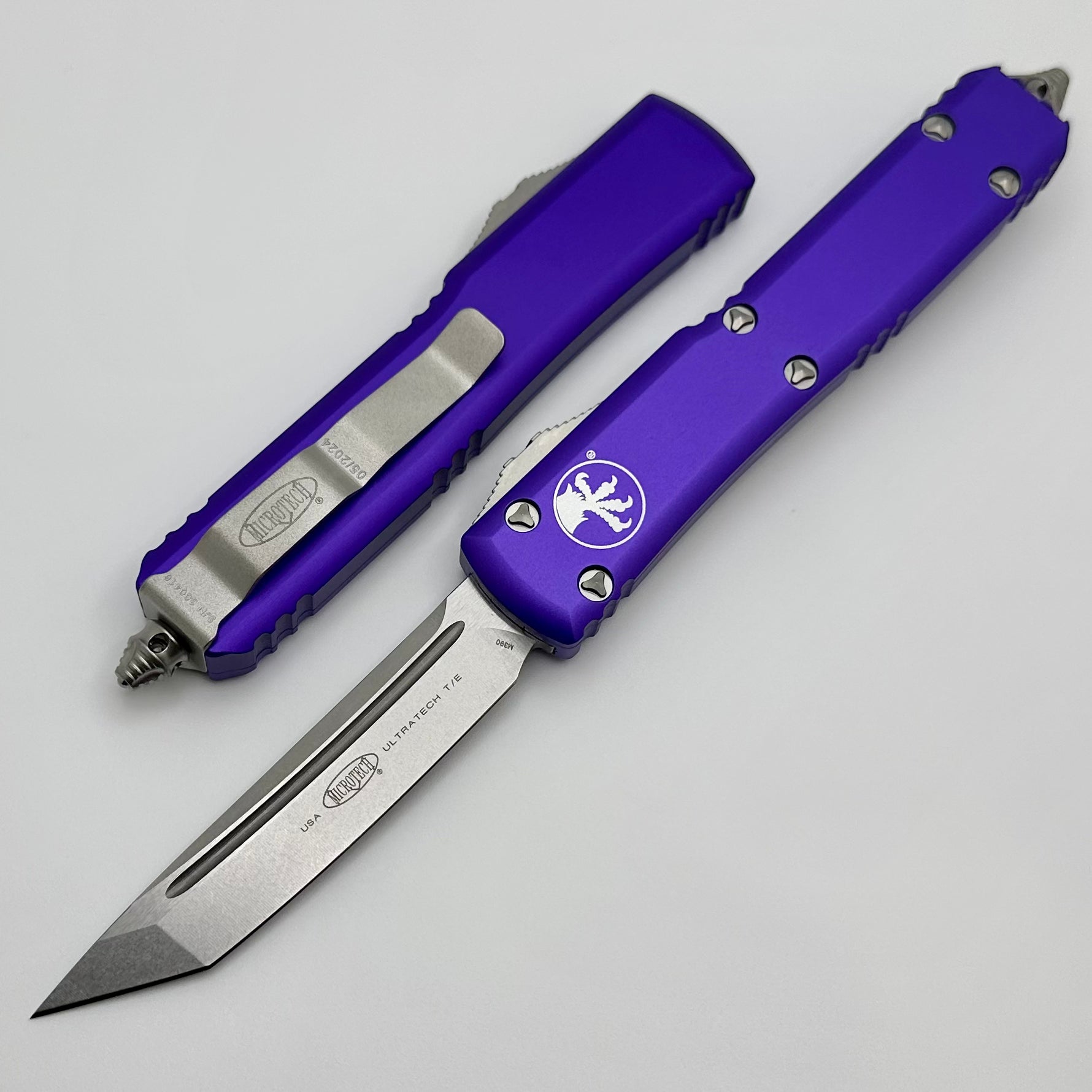 Premium Microtech Ultratech Tanto Stonewash OTF Knife - Purple Edition
