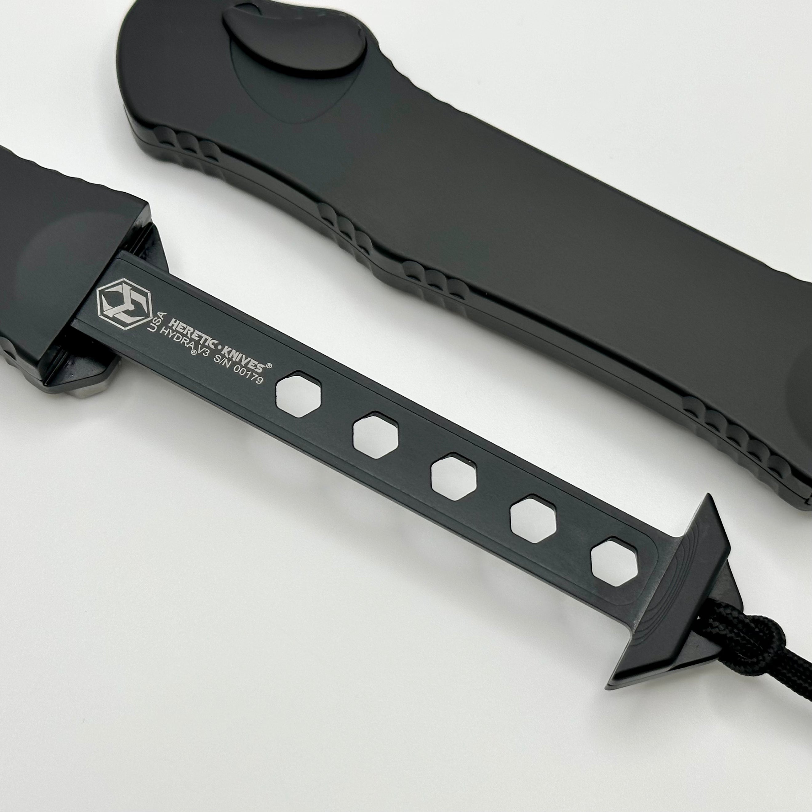 Premium Heretic Hydra V3 Tactical Knife - Black Aluminum Handle & Stonewash Recurve MagnaCut