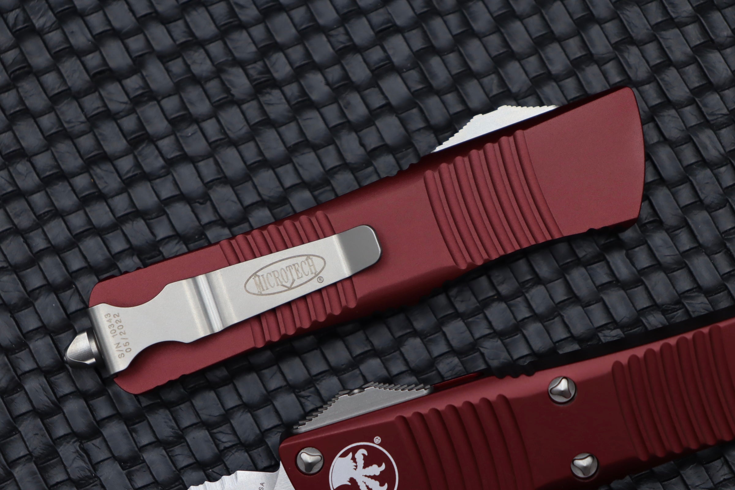 Premium Microtech Troodon Double Edge Knife - Stonewash Finish & Merlot Handle