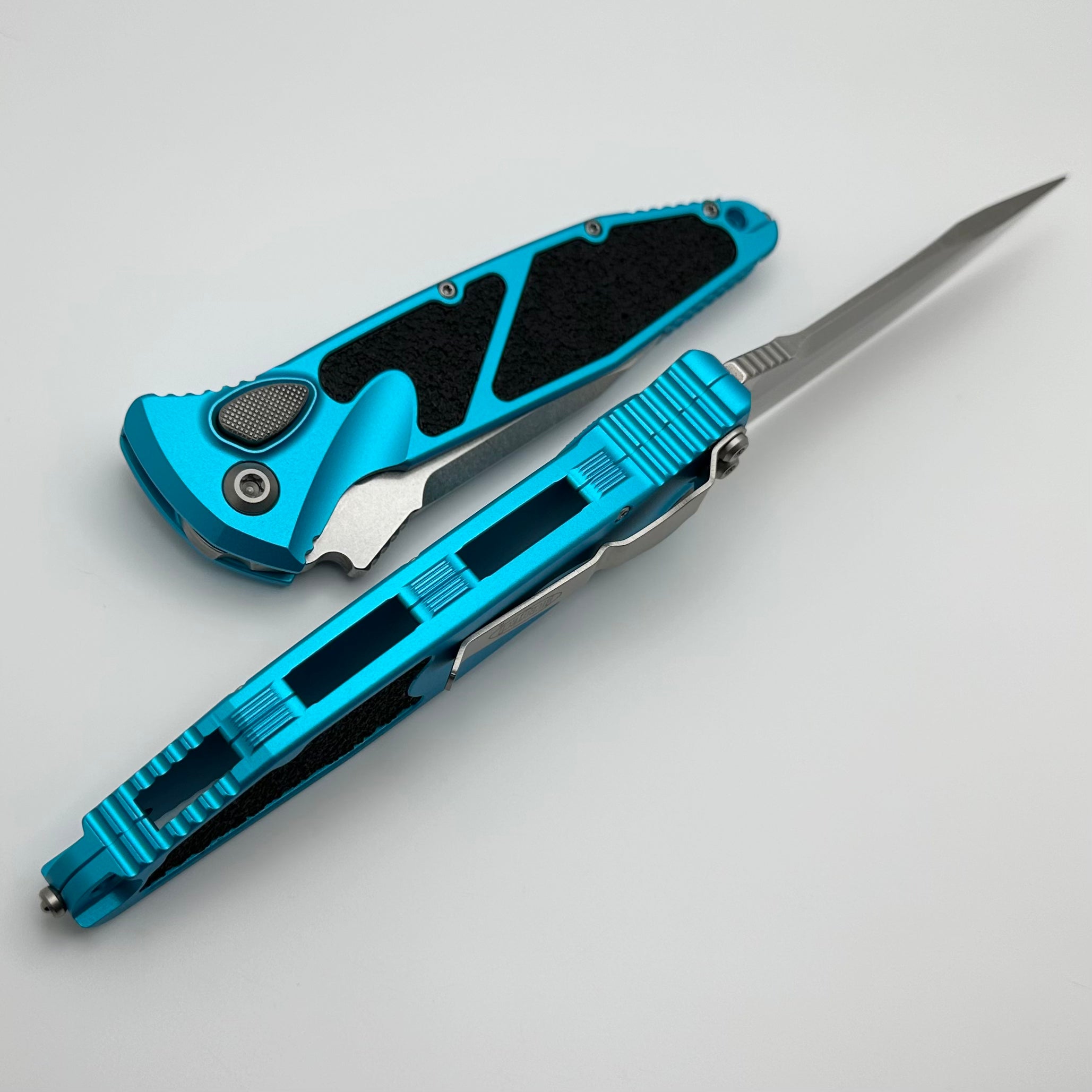 Premium Microtech Socom Elite Auto Tactical Knife - Turquoise Handles & Stonewash Blade