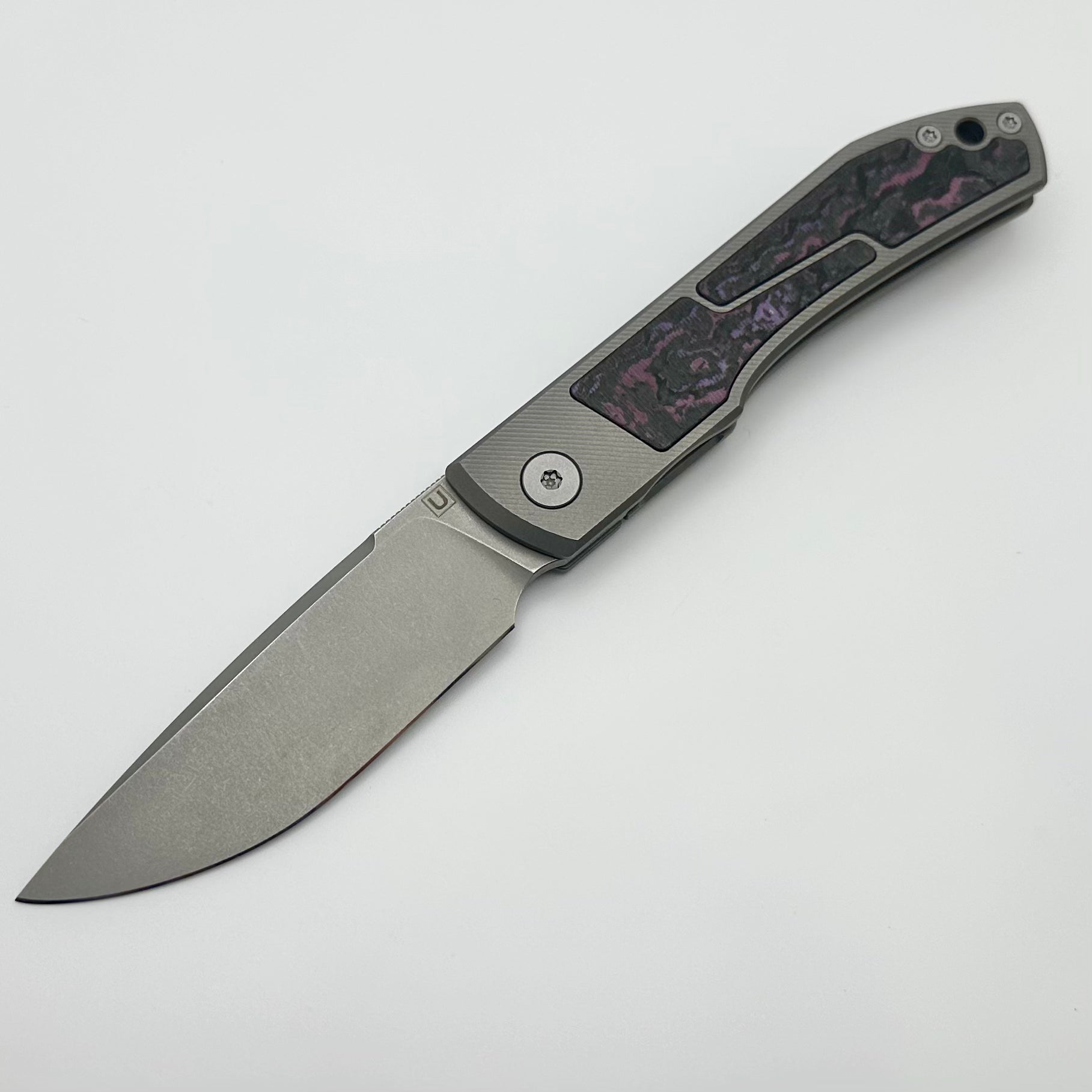 Premium Uldanov Sierra Custom Knife - Titanium & Purple Haze Carbon Fiber Flipper