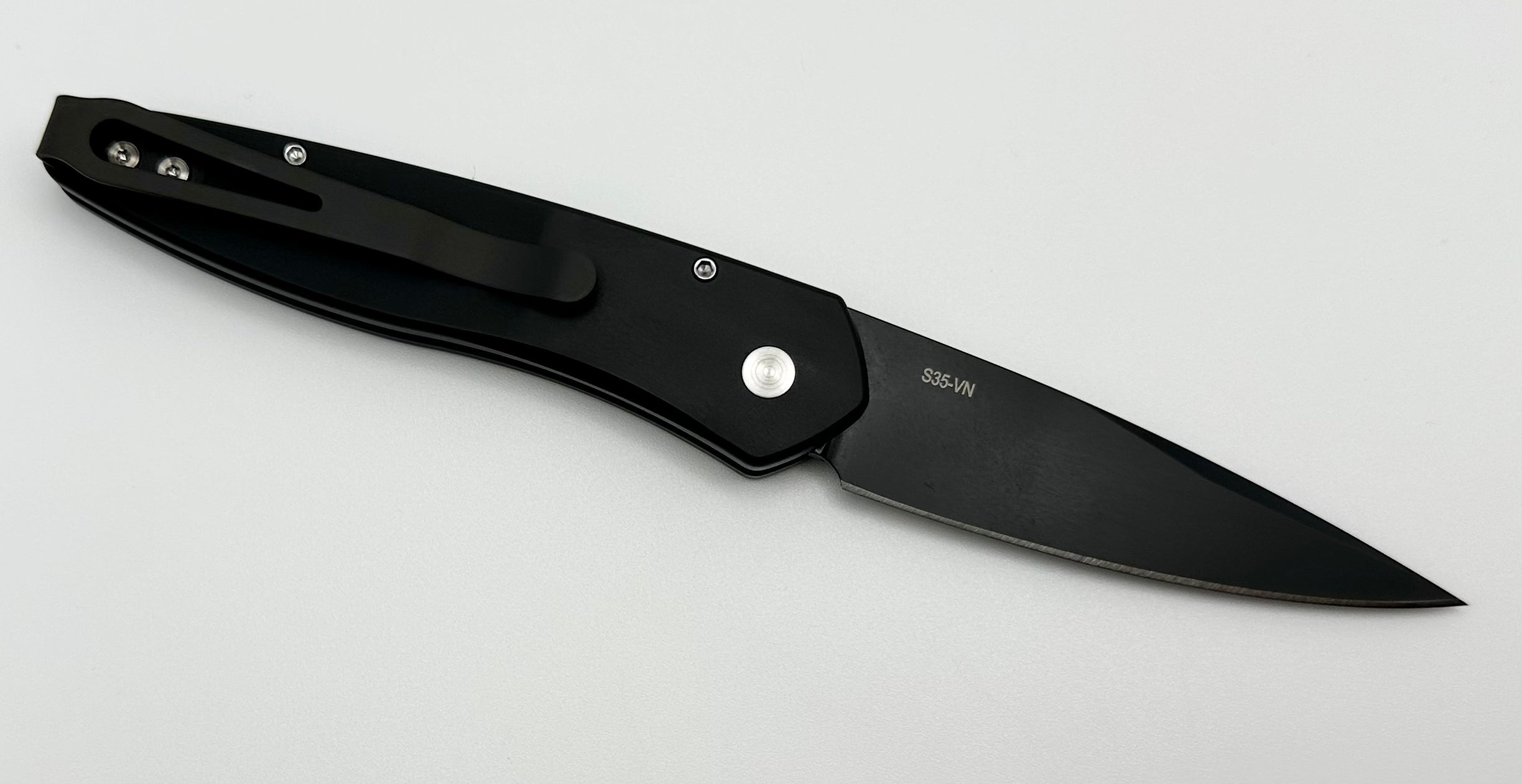 Premium Pro-Tech Newport Knife: Black DLC S35VN Blade with White Micarta Inlay