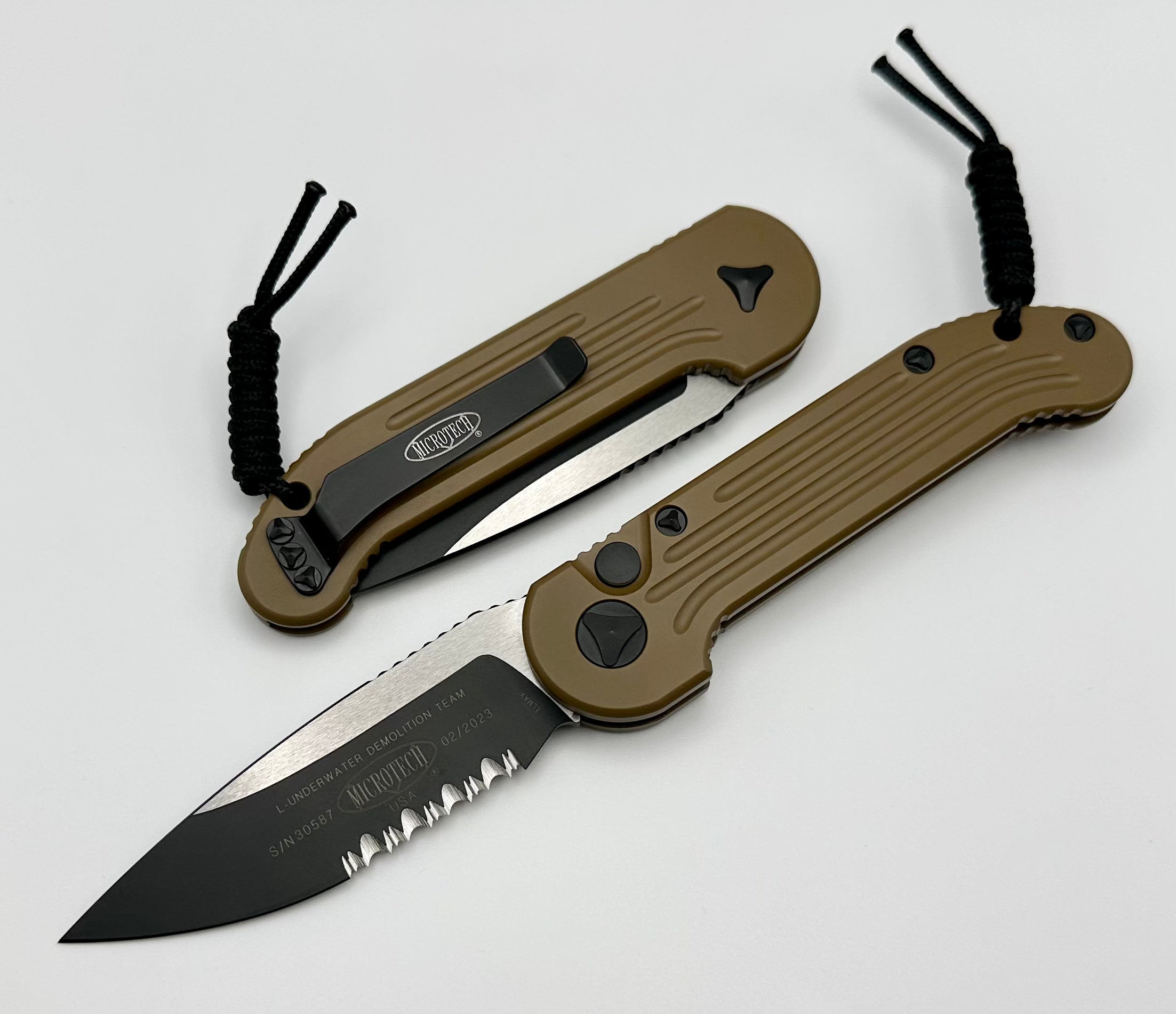 Microtech L.U.D.T Ultimate Tactical Knife - Black Partial Serrated & Tan