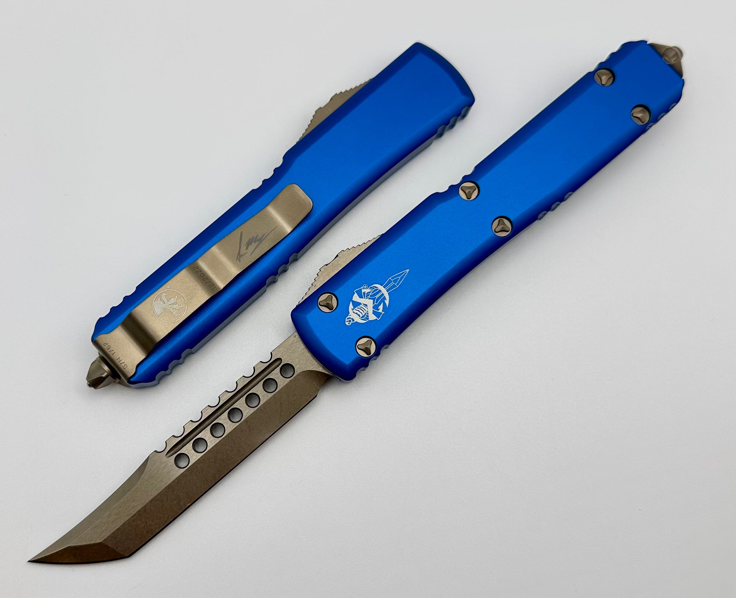 Microtech Ultratech Hellhound Bronze & Blue OTF Knife - Premium Tactical EDC