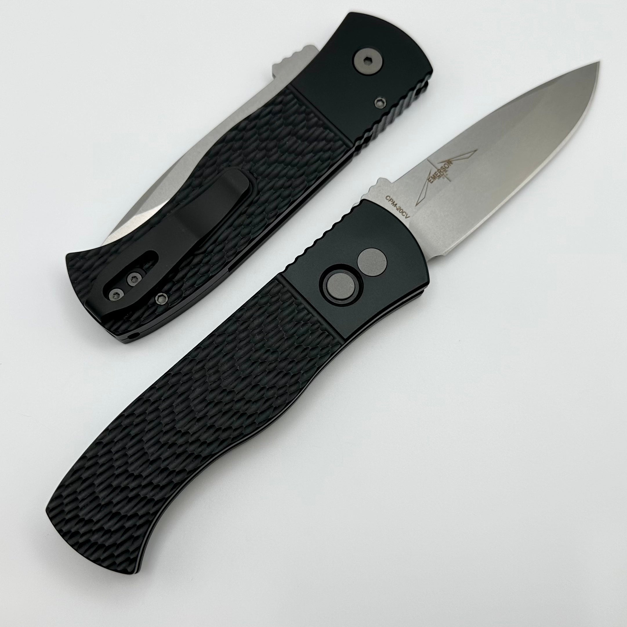 Pro-Tech Emerson CQC7 Auto Left Hand Tactical Knife - Premium Textured Black Handle with Stonewash 20CV Blade